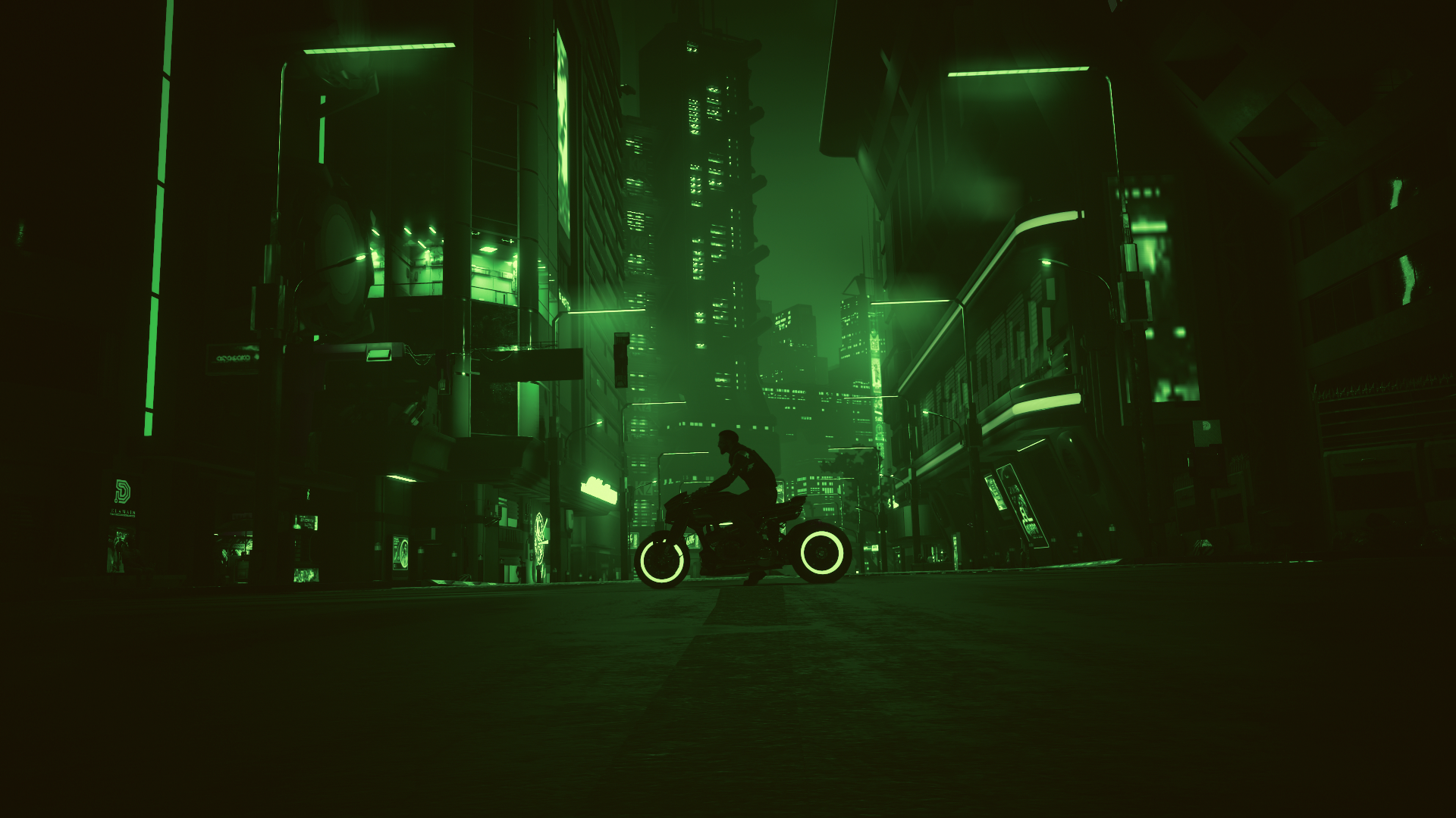 V on a sports bike in Night City HD Wallpaper