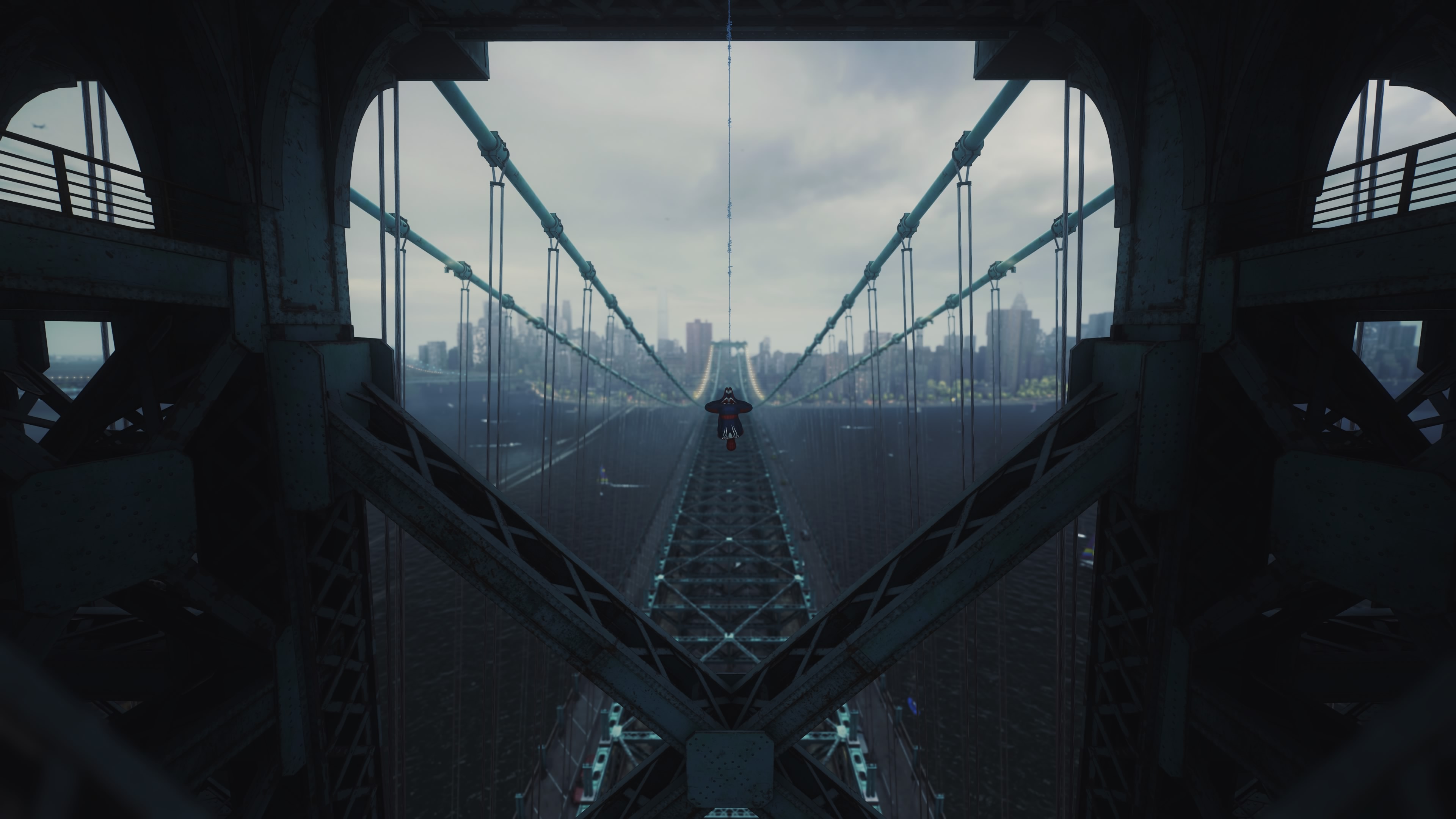 Spider-Man on a bridge overlooking New York City HD Wallpaper