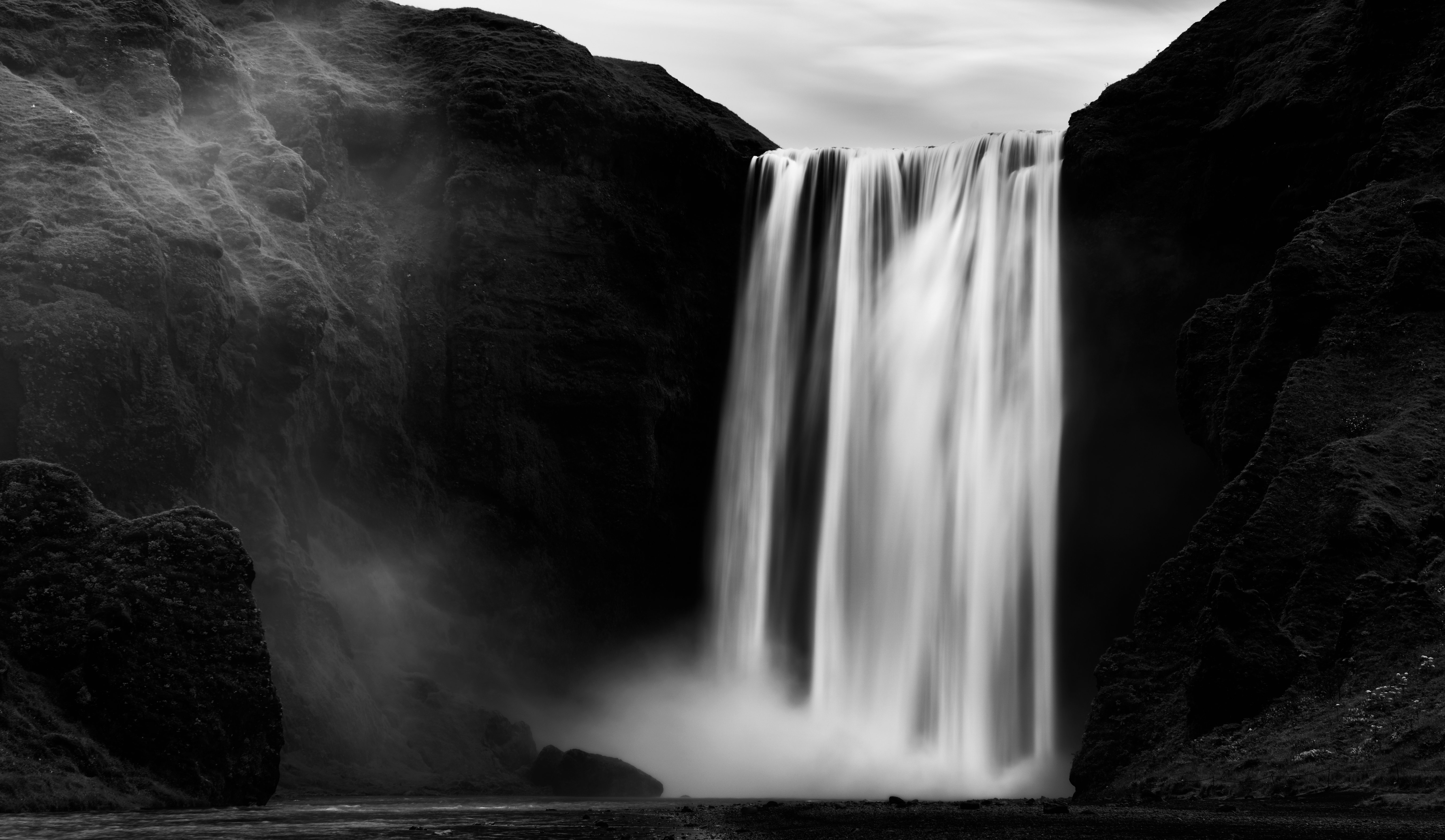 Monochrome Skogafoss Falls in Iceland HD Wallpaper