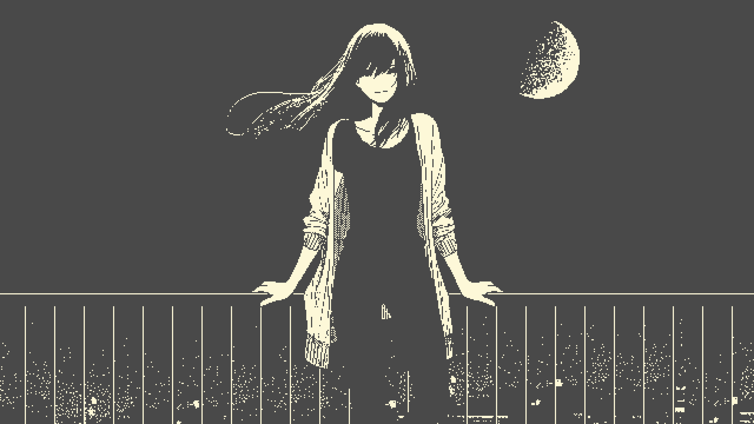 Girl on balcony at night with moon HD Wallpaper