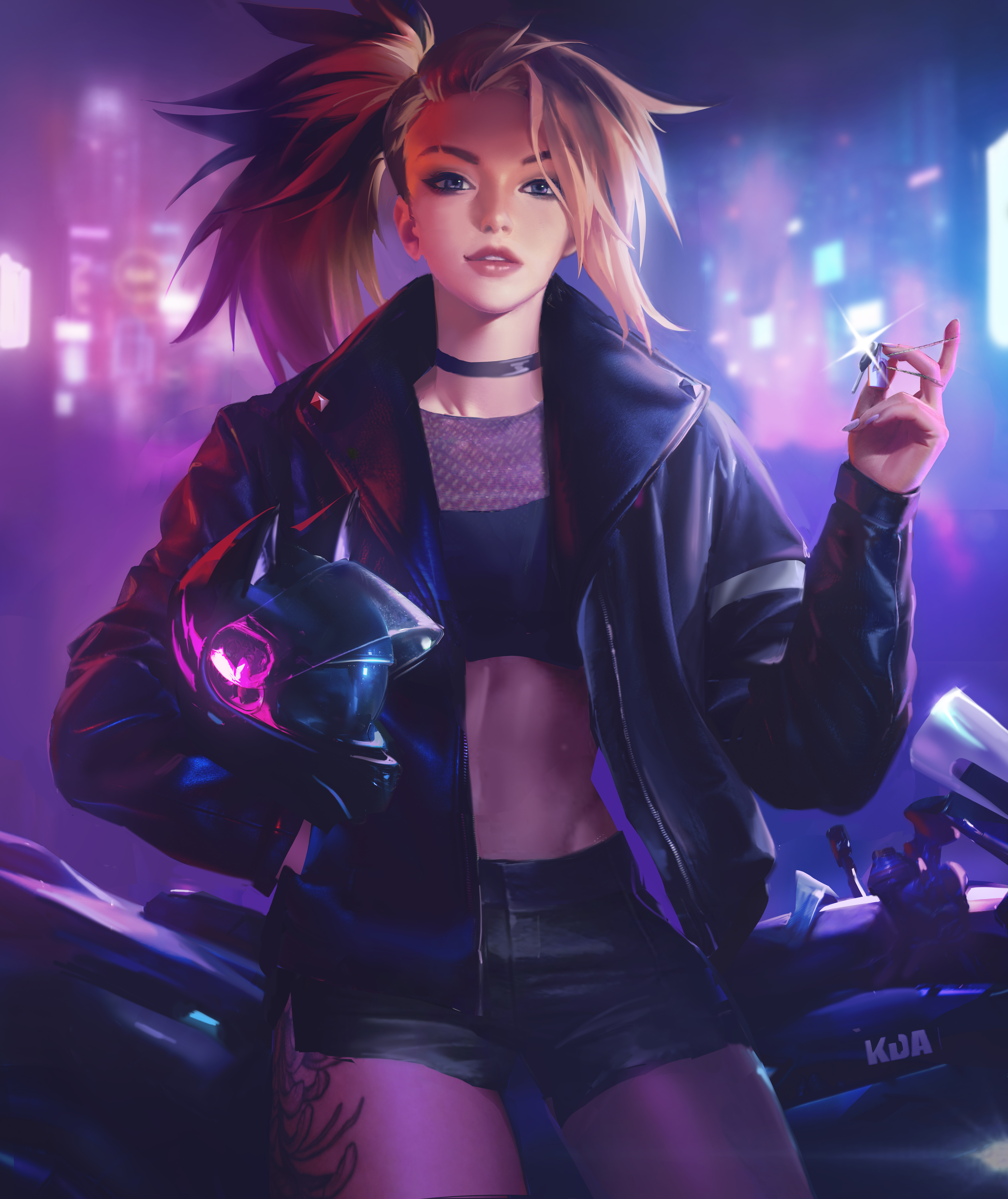 Akali (League of Legends) holding a mask HD Wallpaper