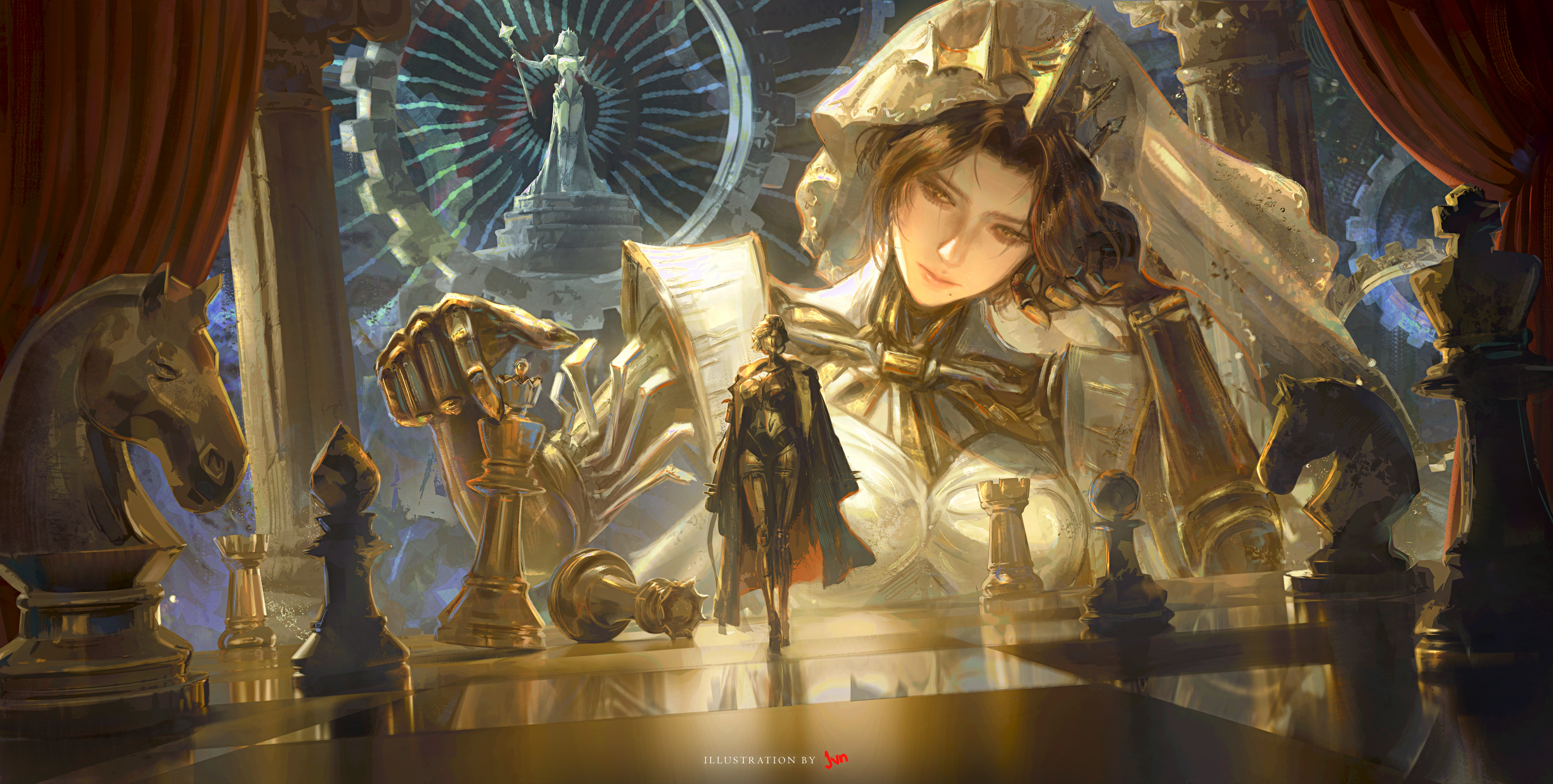 Lucy (Reverse: 1999) plays chess with a giant statue HD Wallpaper