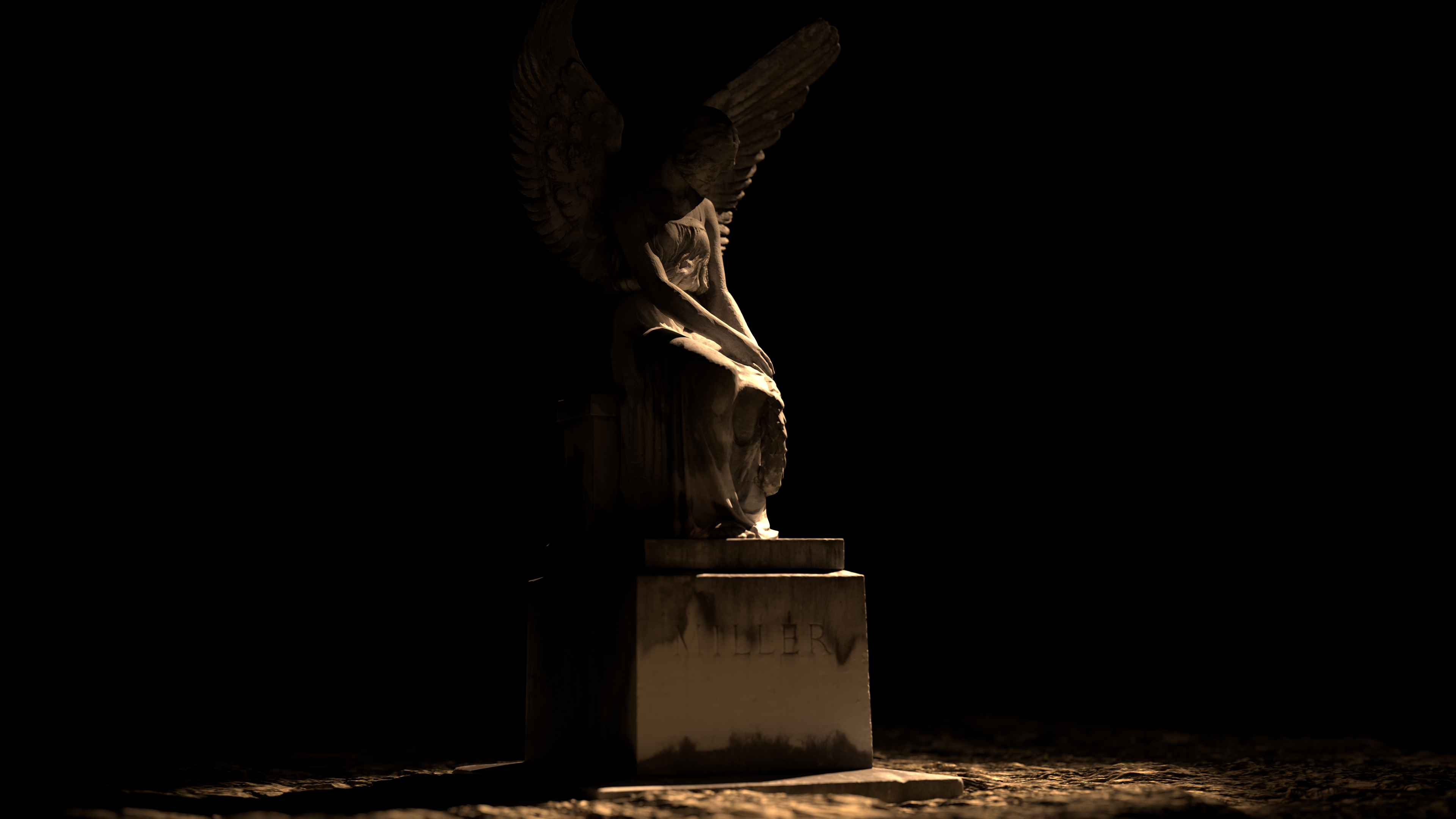 Angel statue in low light HD Wallpaper