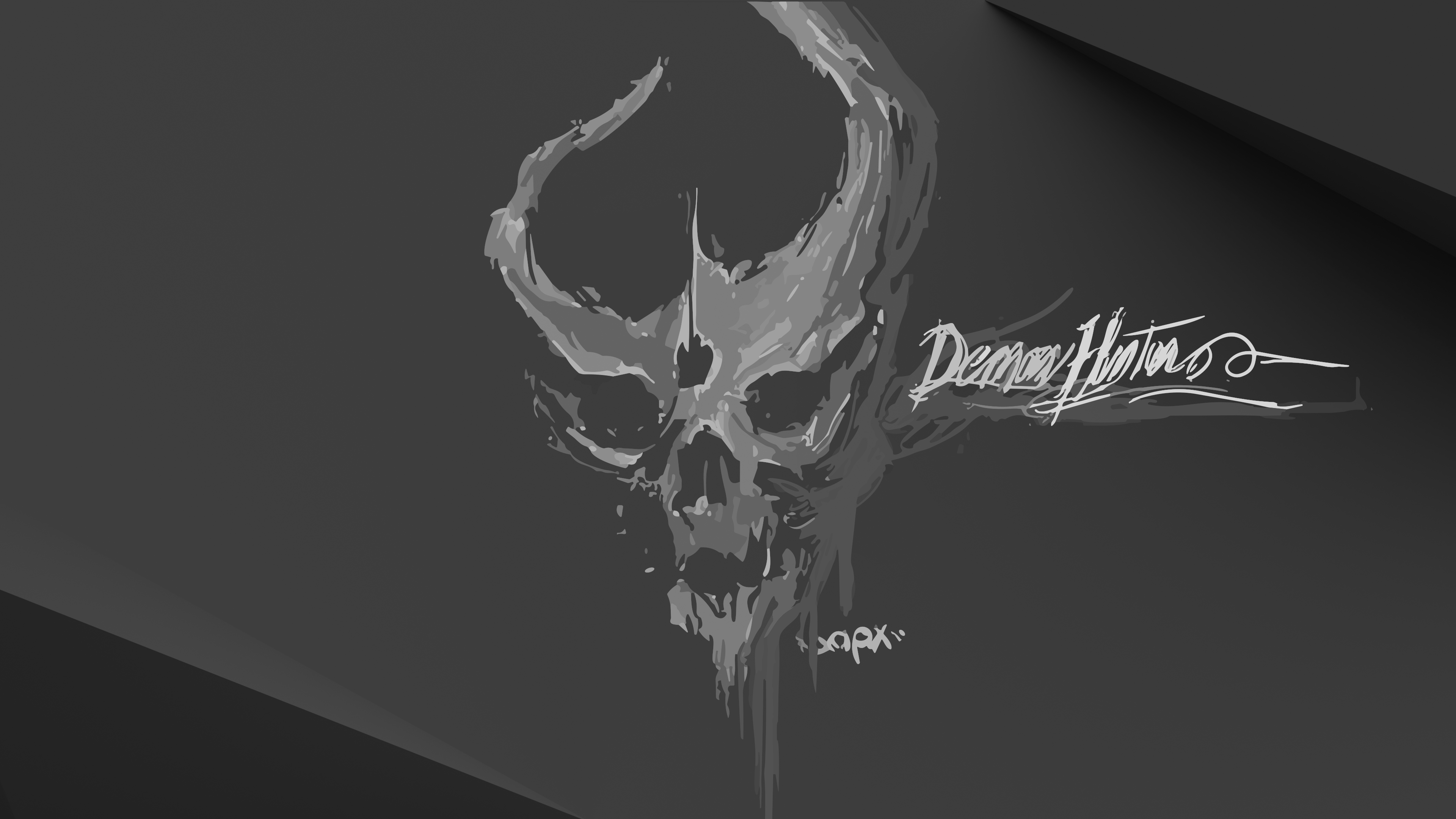 Demon Hunter skull with horns and signature HD Wallpaper