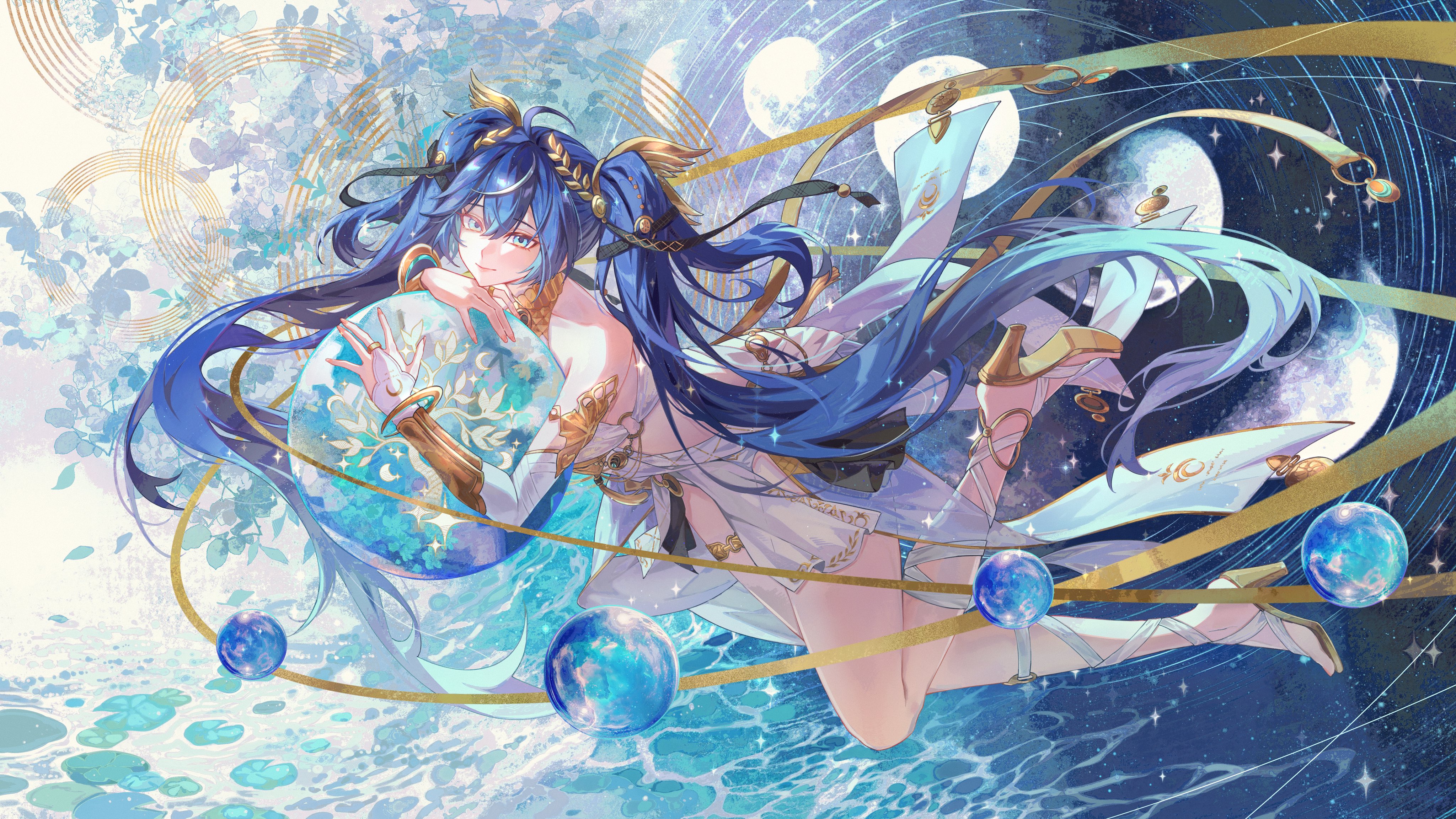 Iuno from Wuthering Waves with planets and moons HD Wallpaper