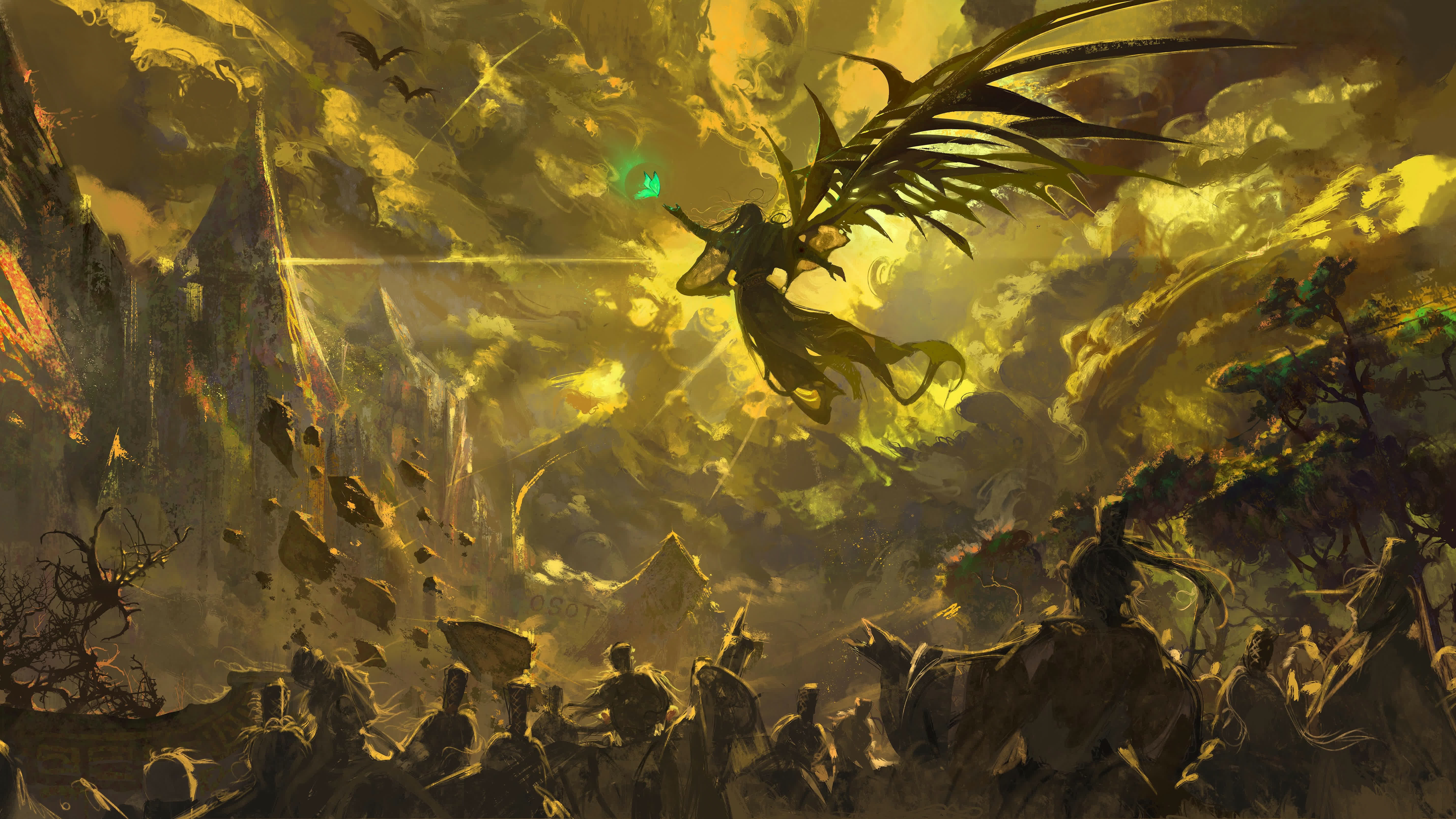 Fang Yuan (Reverend Insanity) with wings and green orb HD Wallpaper