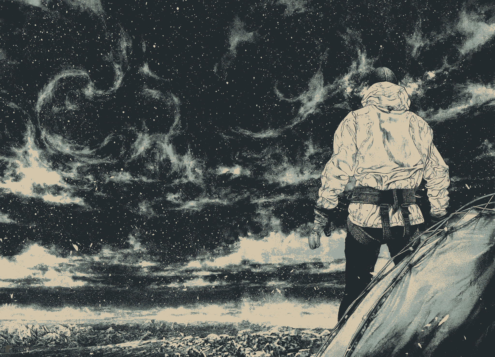 Kokou no Hito (The Climber) under a starry night sky HD Wallpaper