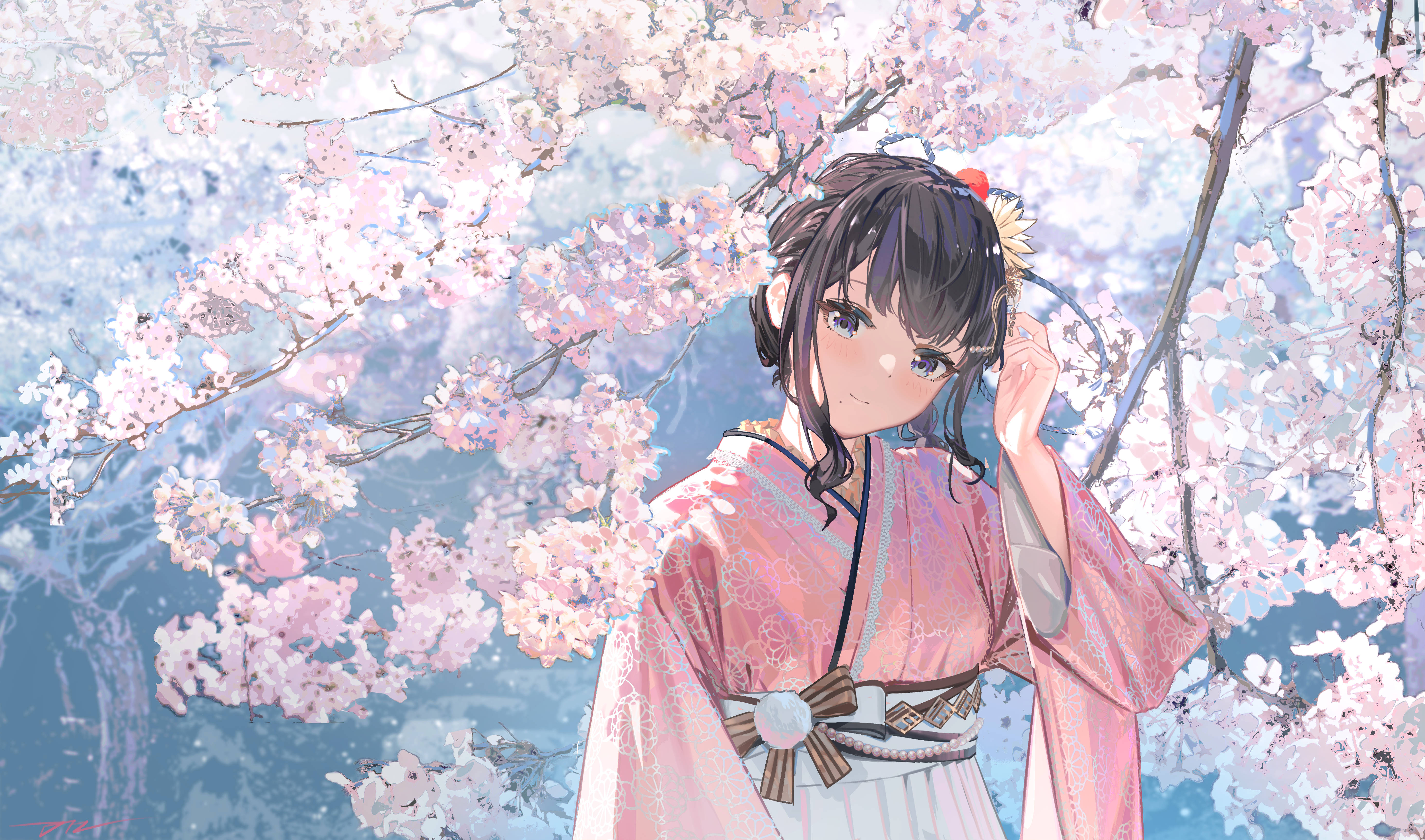 THE iDOLM@STER Kazano Hiori in a Pink Kimono HD Wallpaper