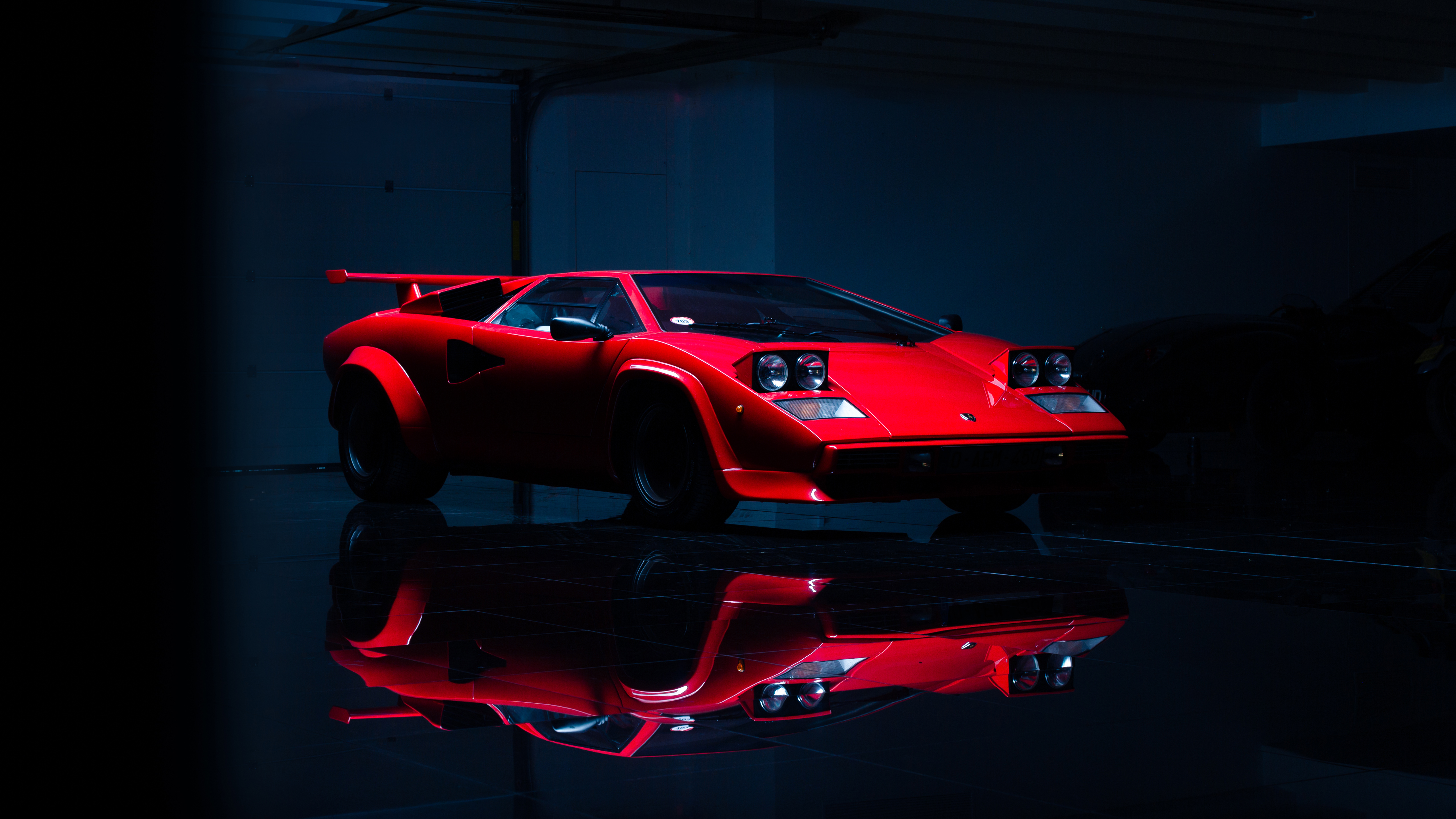 Red Lamborghini Countach in low light with reflection HD Wallpaper