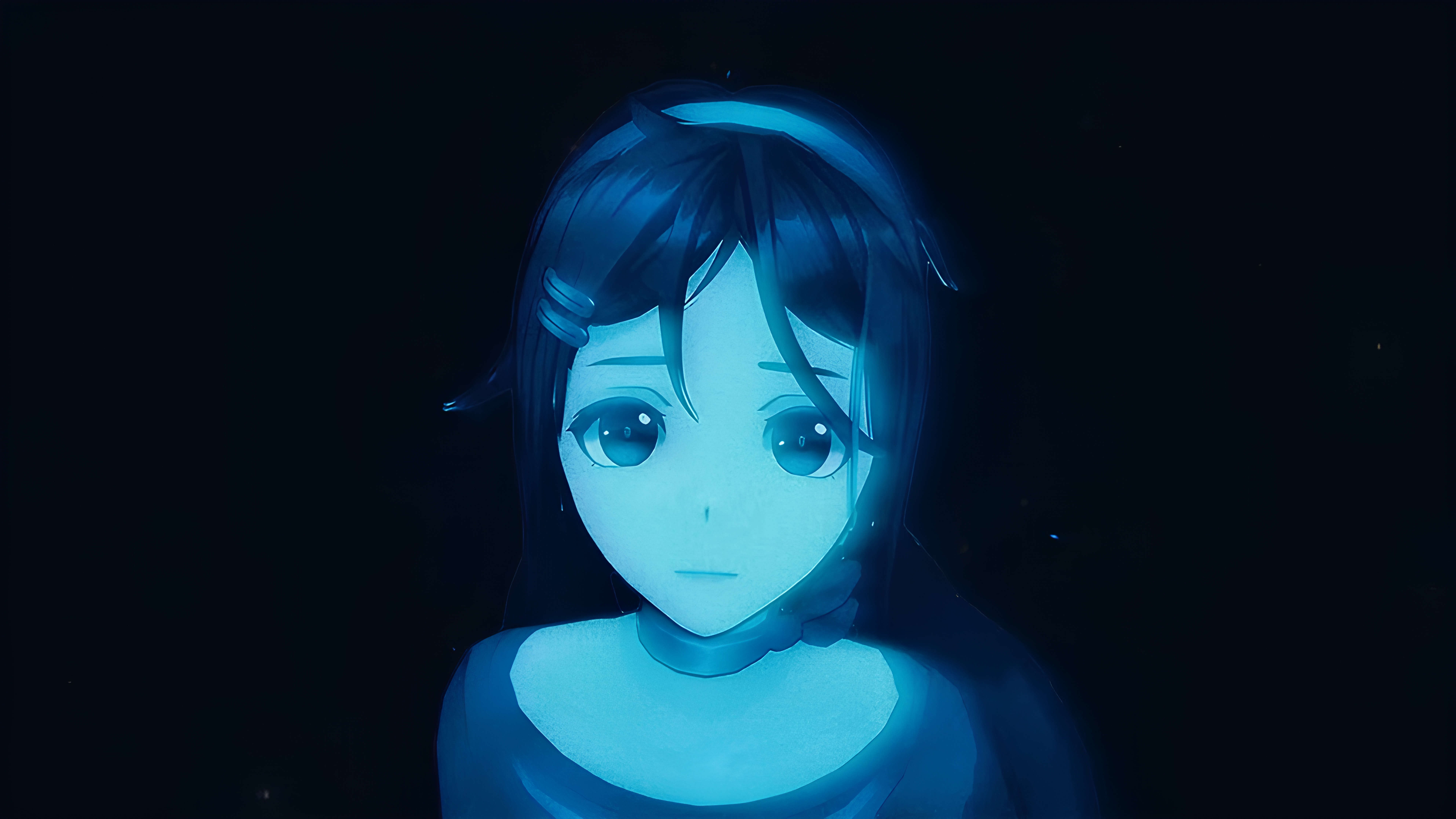 Mita (MiSide) appears as a blue hologram HD Wallpaper