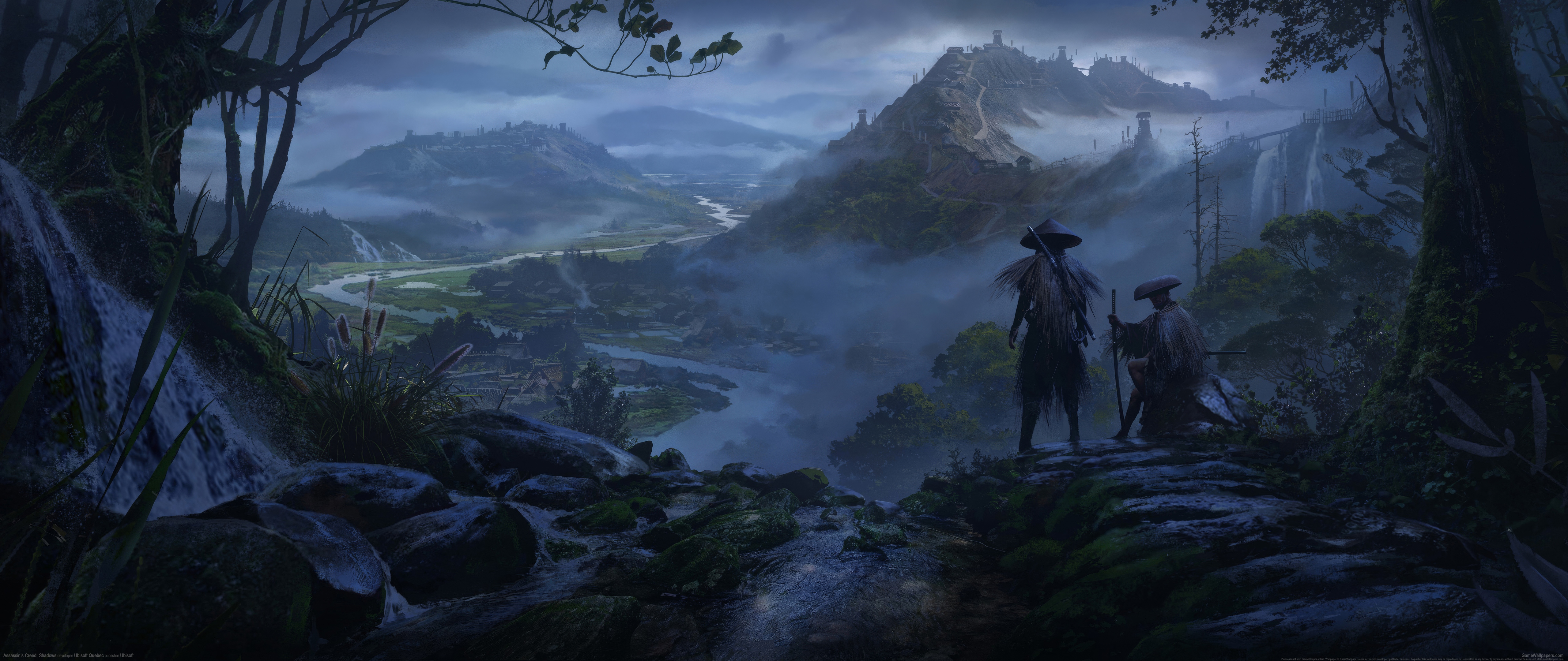 Assassins Creed Shadows: Two Ronin overlook a misty valley HD Wallpaper