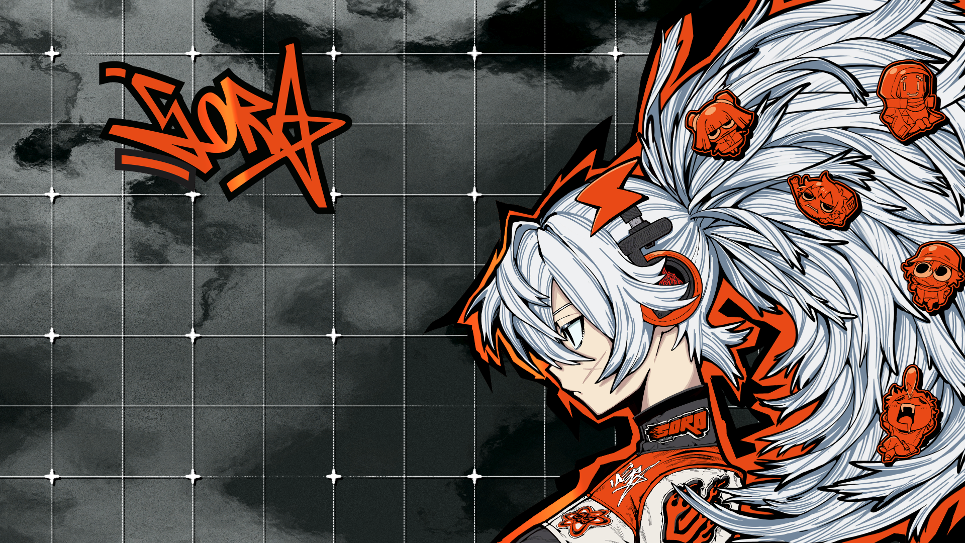 Anime girl Sora with white ponytail and orange accents HD Wallpaper