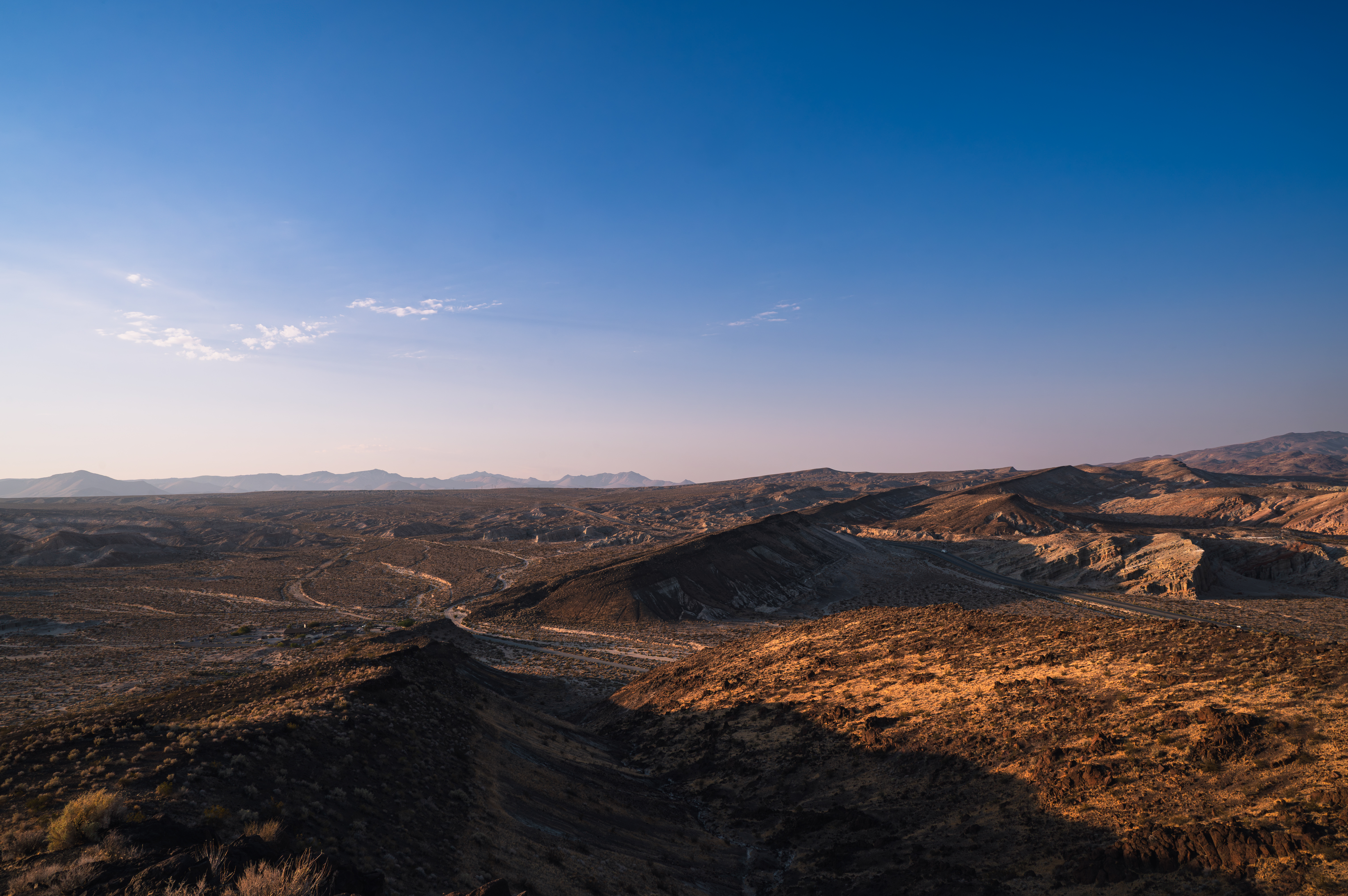 Mojave Desert landscape with mountains and shadows HD Wallpaper