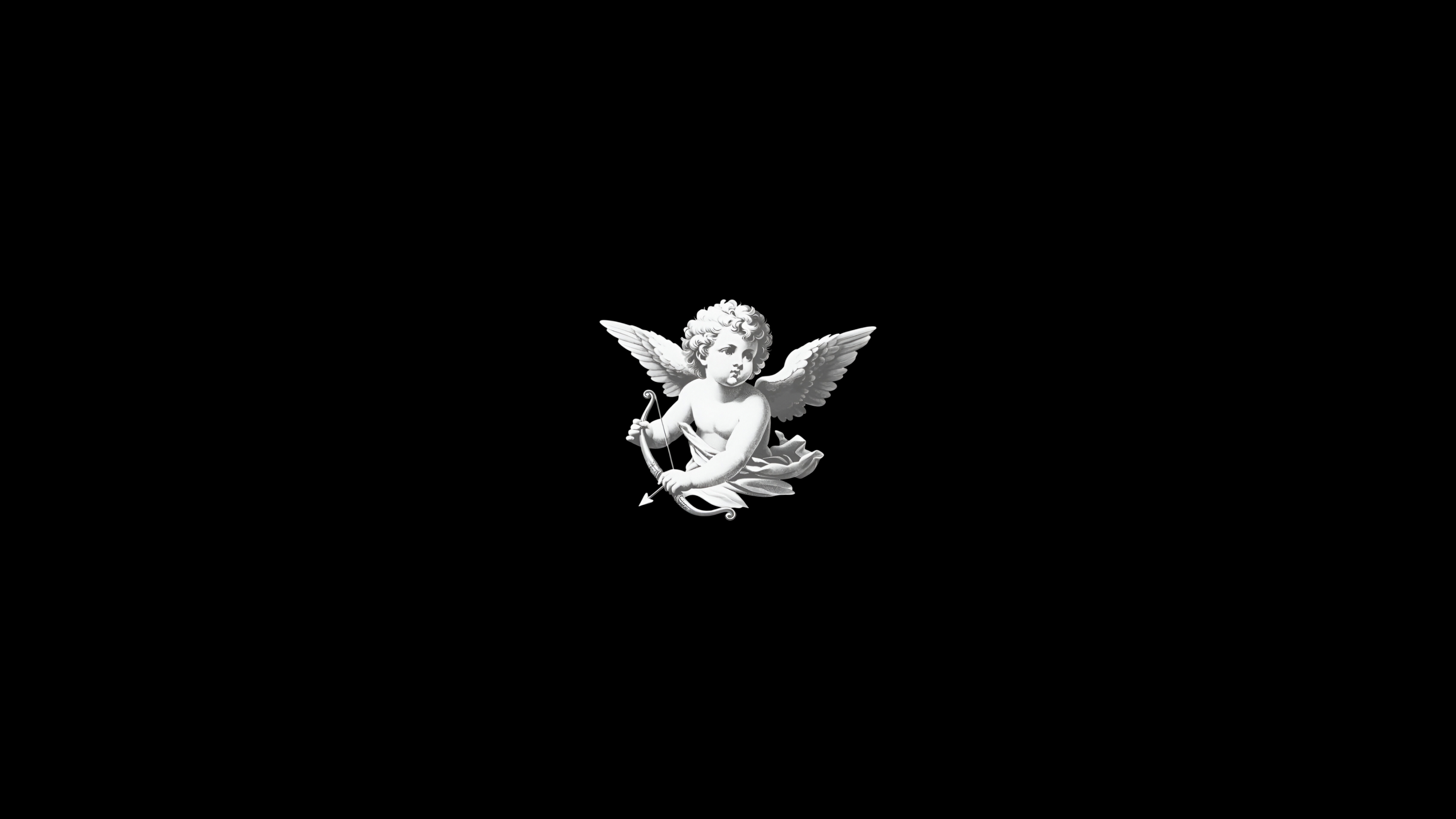 Cupid with bow and arrow on black background HD Wallpaper