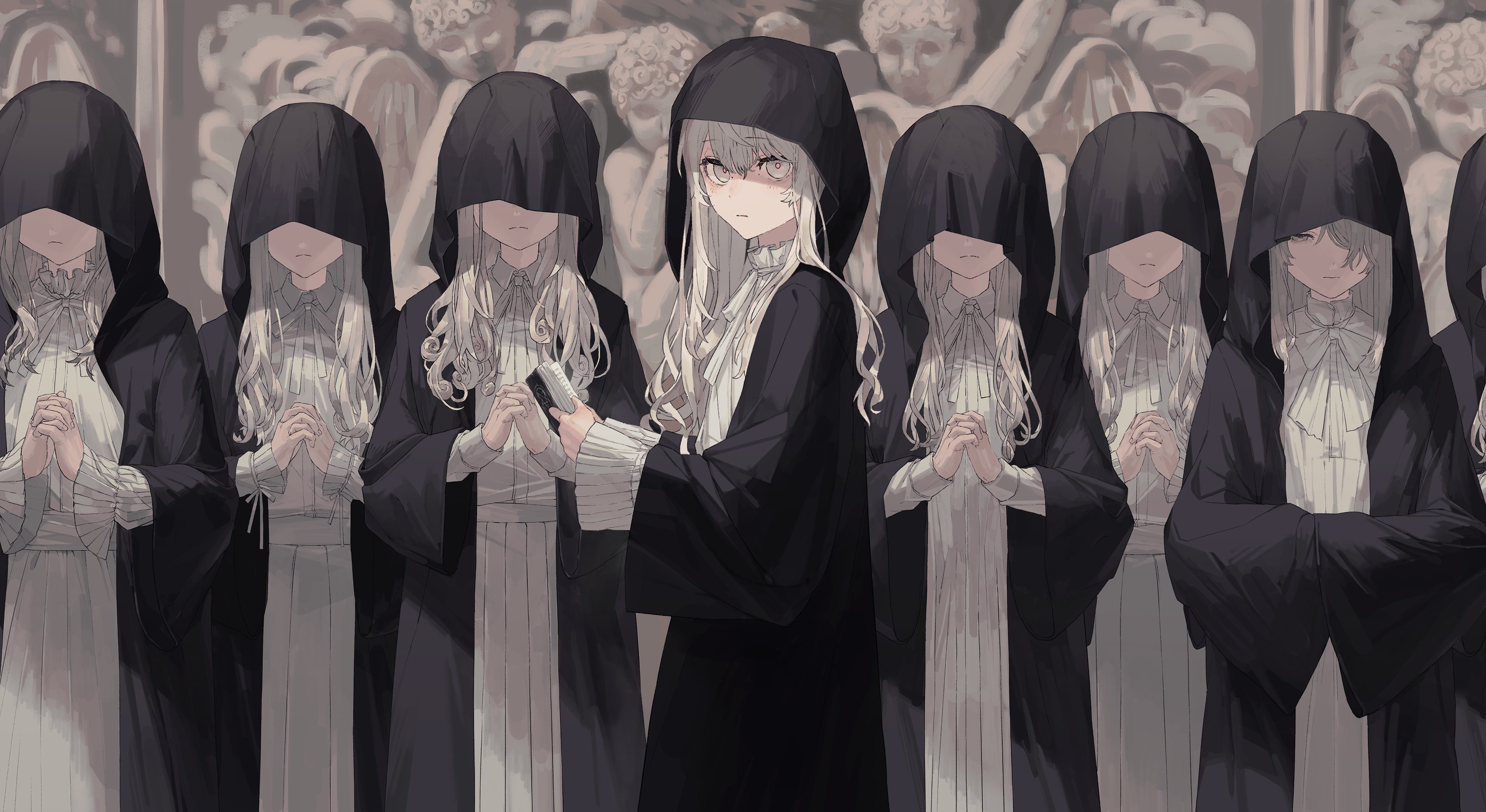 Anime girls in nun habits with one in front HD Wallpaper