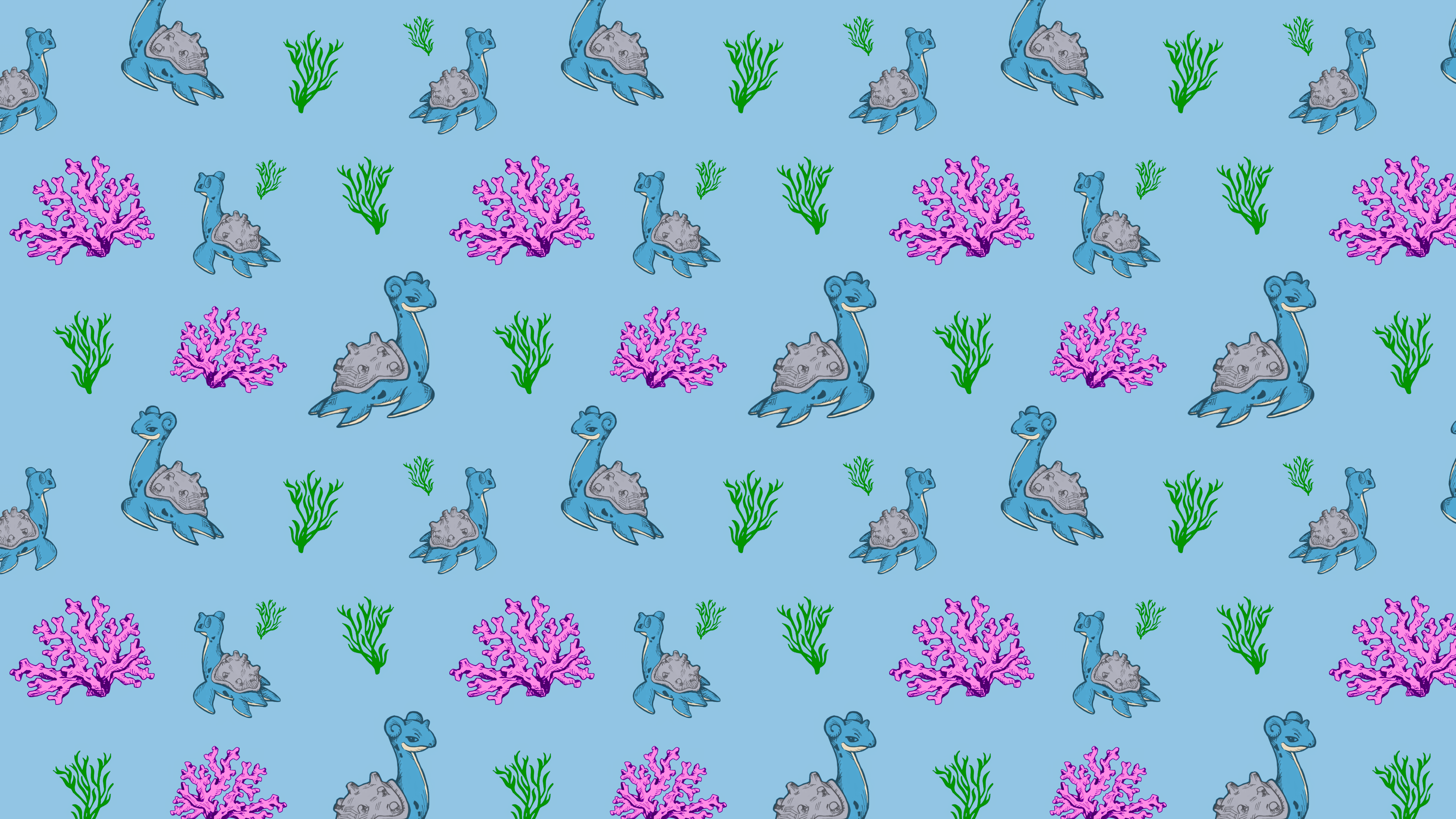 Pokémon Lapras pattern with coral and seaweed HD Wallpaper