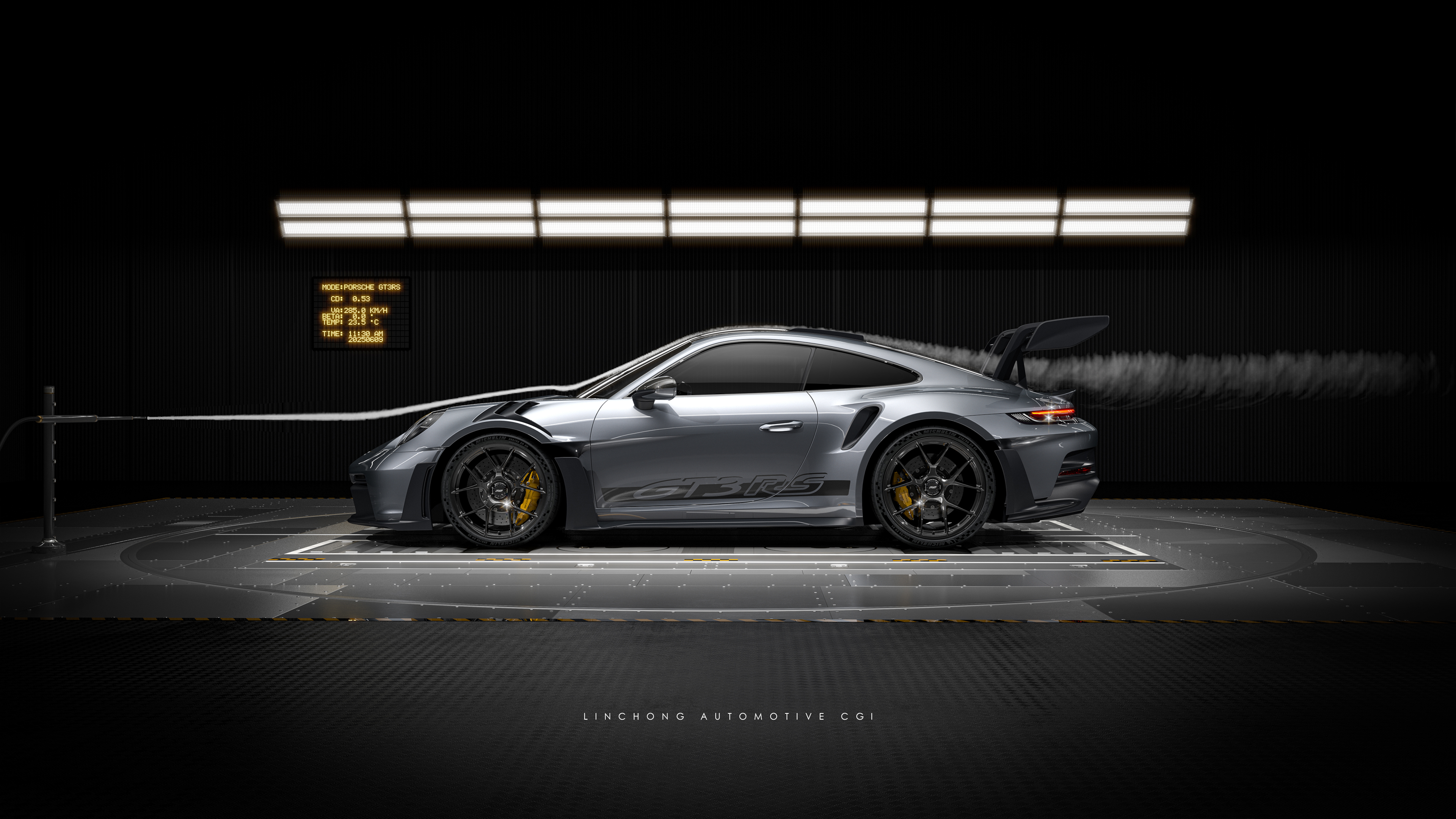 Porsche 911 GT3 R in a wind tunnel HD Wallpaper