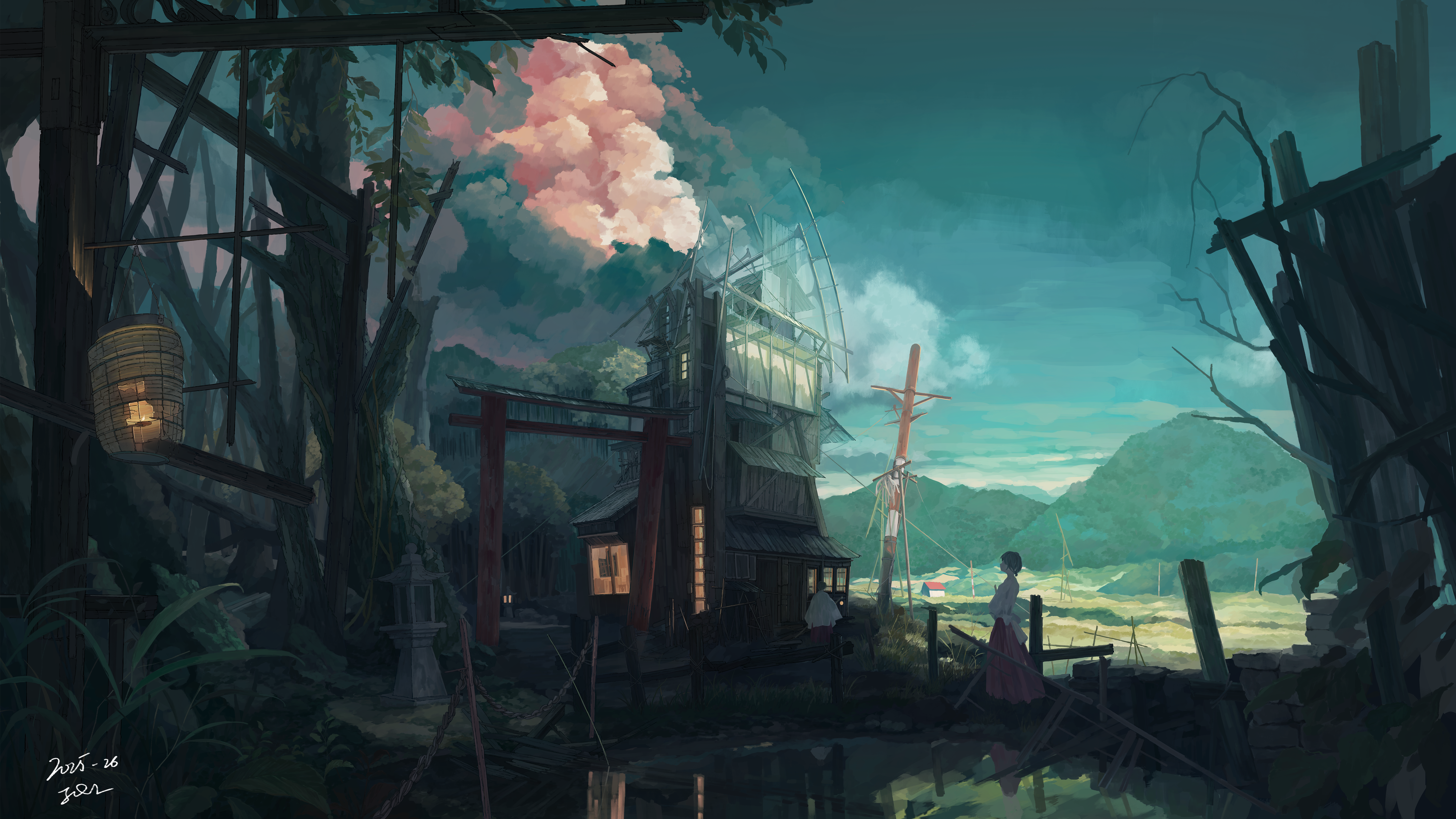 Miko at a Shinto Shrine by Jeff Qu Liu HD Wallpaper