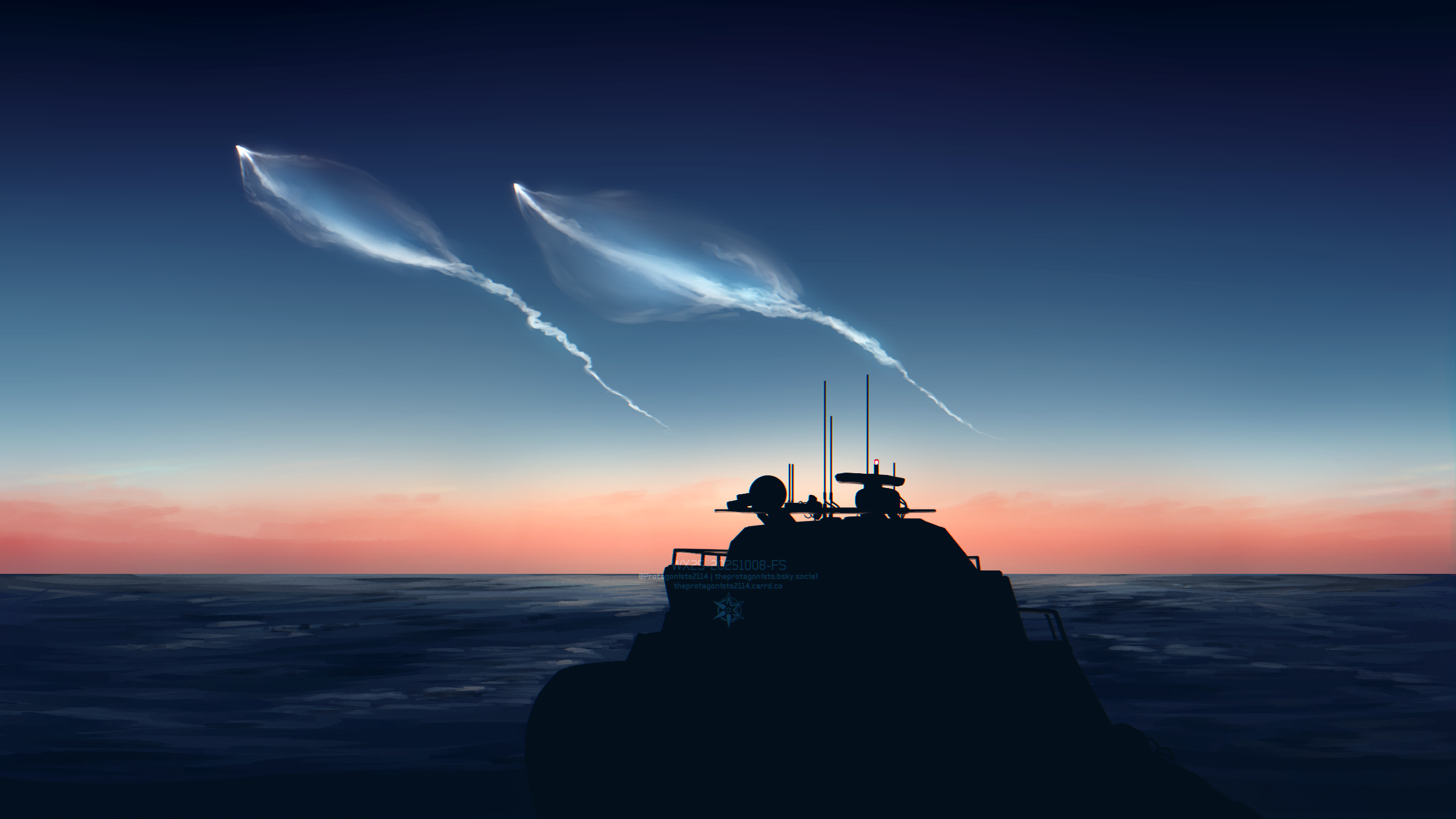 Rocket launch over the ocean at sunset HD Wallpaper