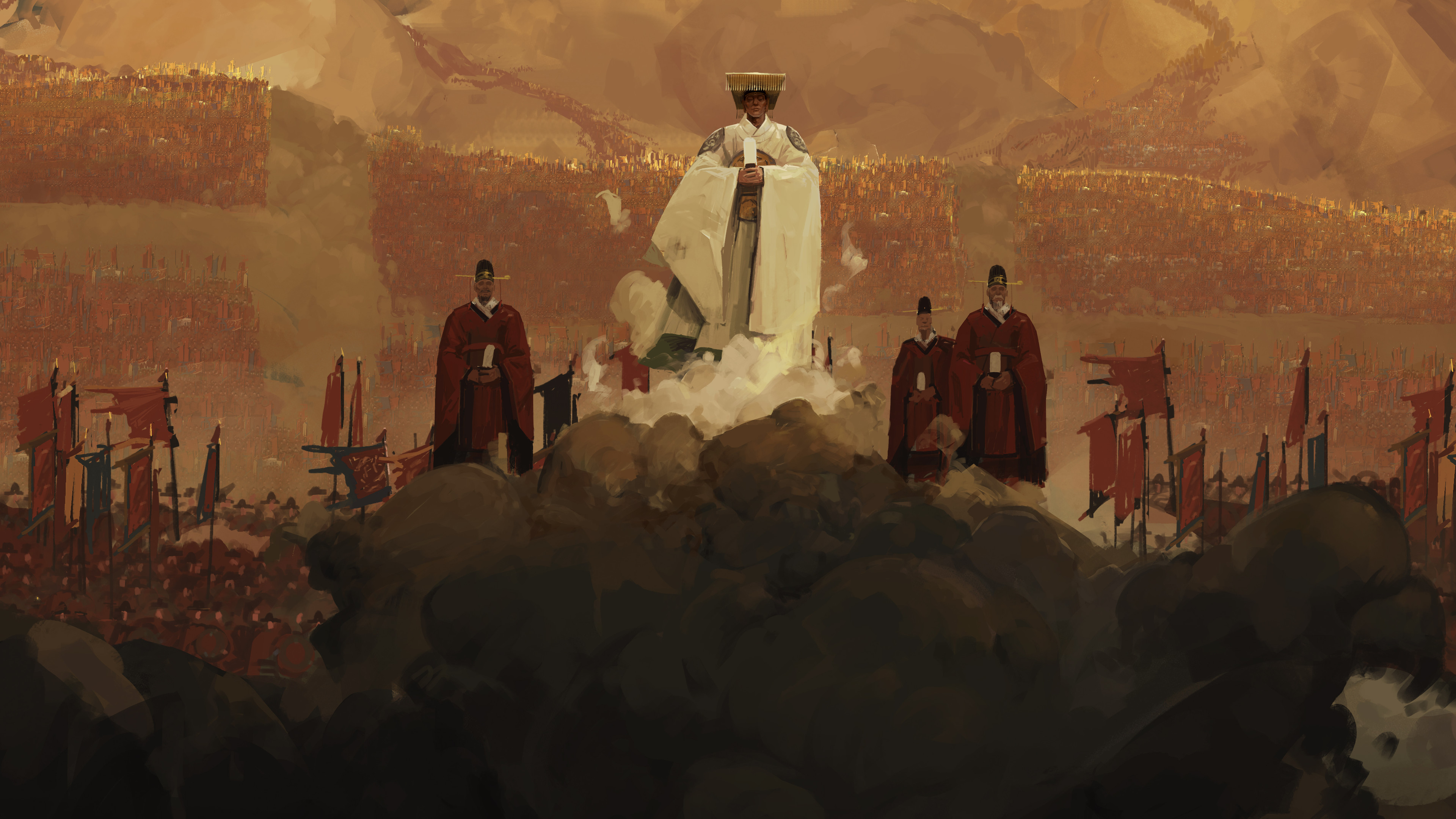 Emperor and his army in ancient robes HD Wallpaper