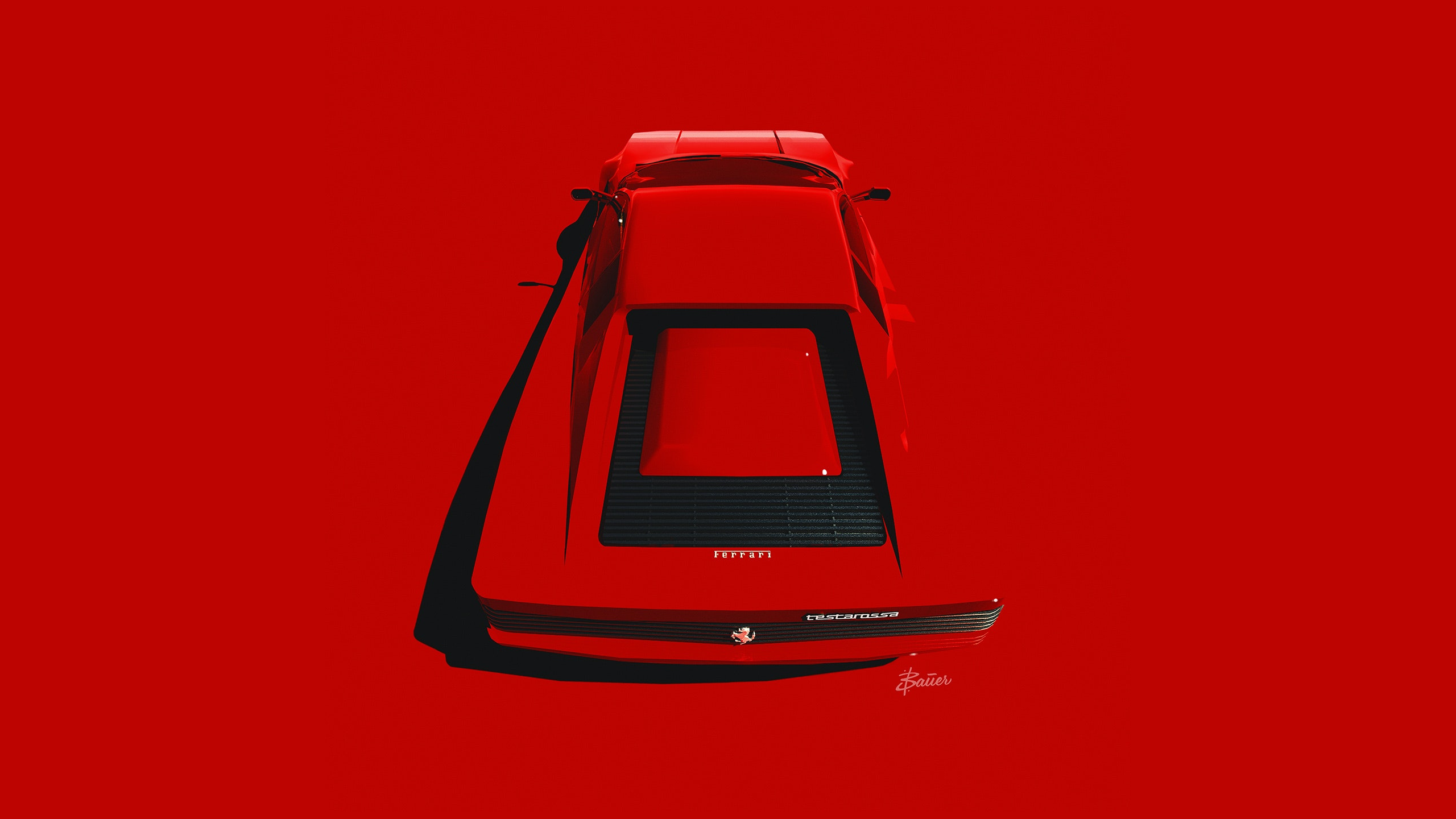 Ferrari Testarossa from above on a red background HD Wallpaper