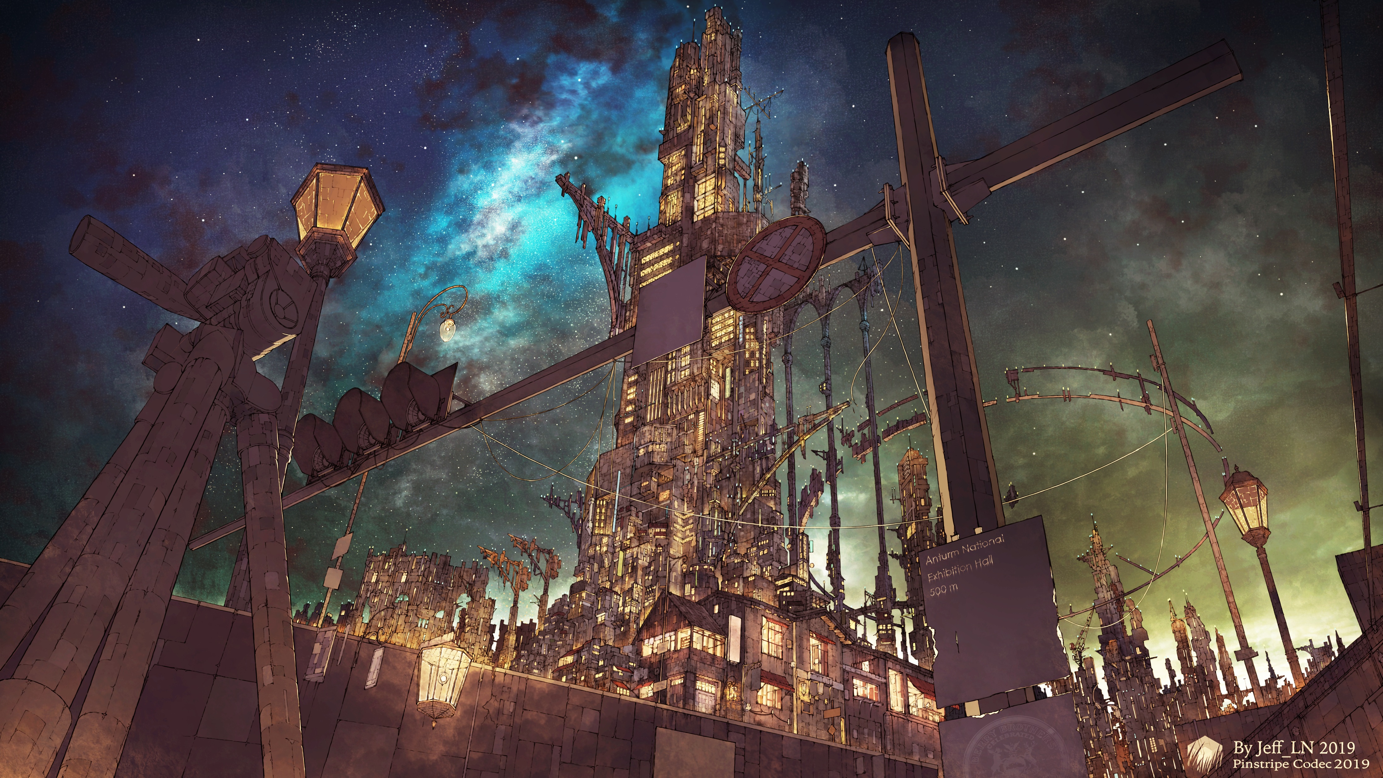 Fantasy architecture scenery under a starry night sky HD Wallpaper