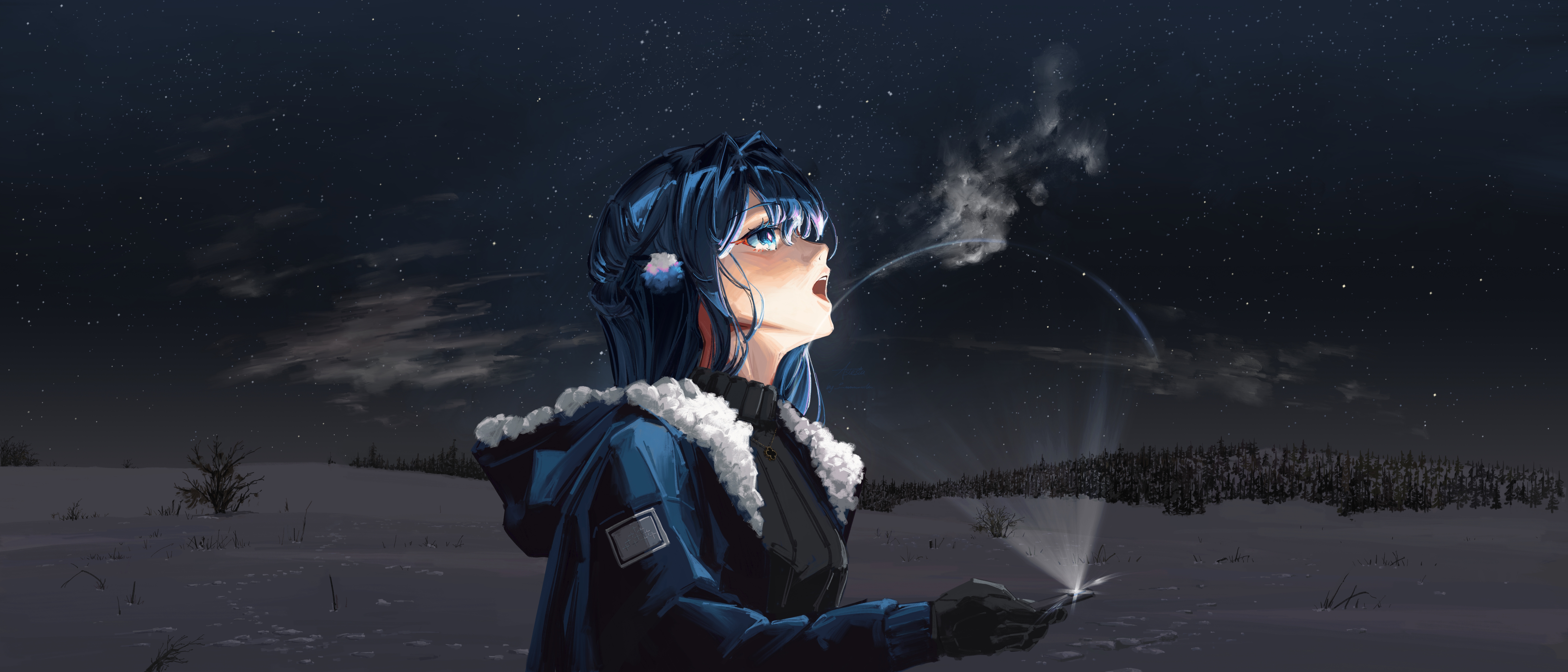 Astesia from Arknights in a Winter Night HD Wallpaper