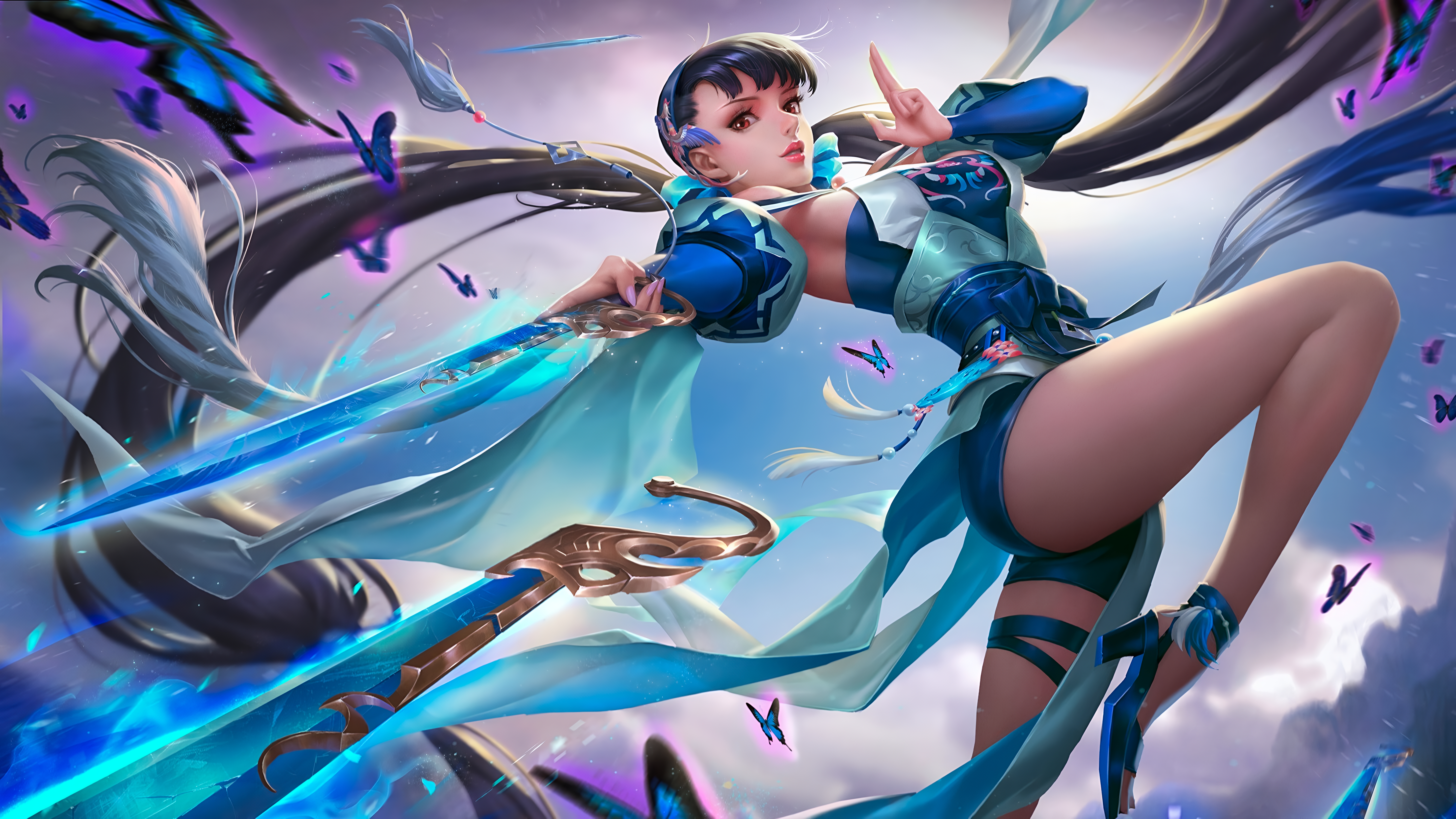 Original Character with Swords and Butterflies HD Wallpaper