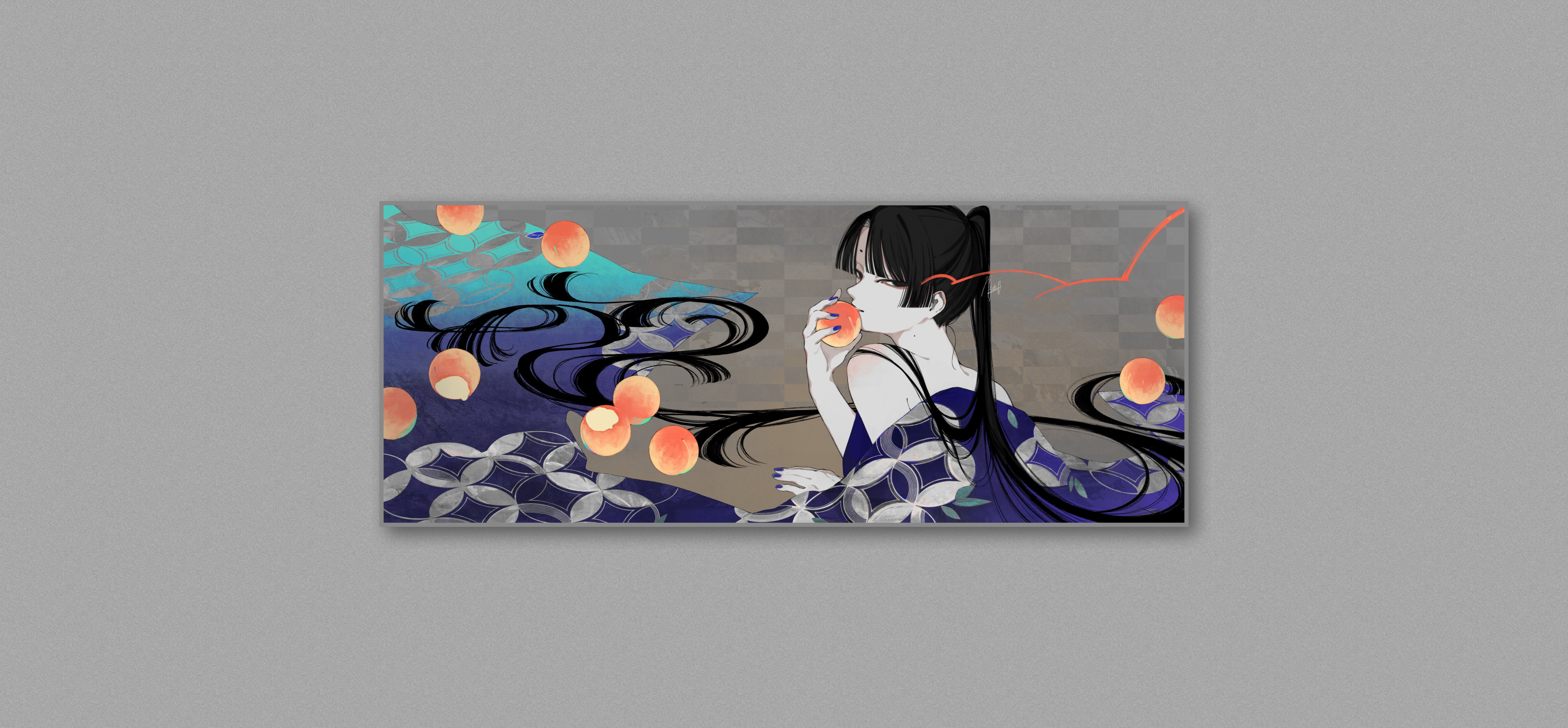 Anime girl eating fruit with lanterns HD Wallpaper