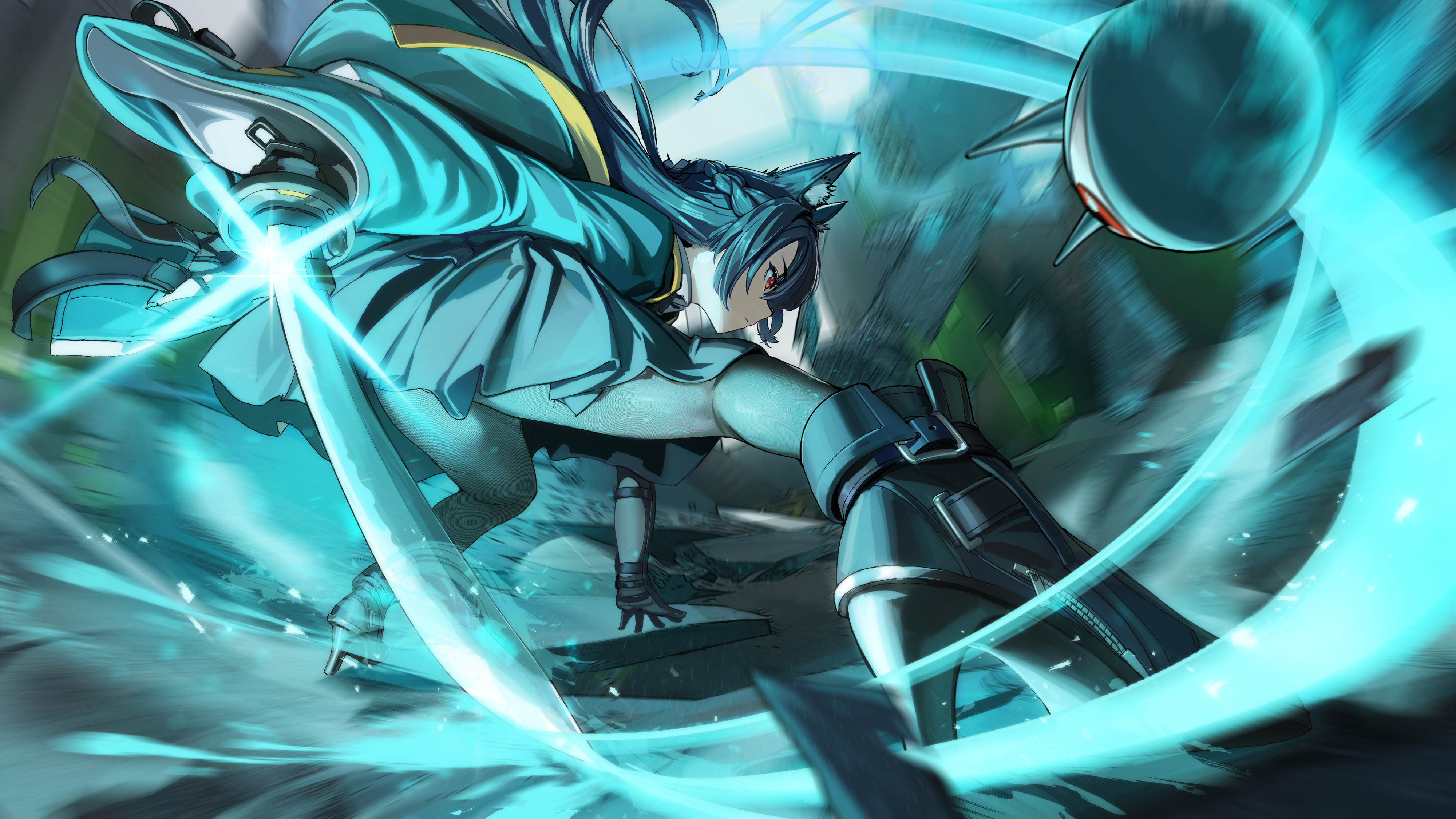 Zenless Zone Zero Miyabi fighting with blue energy HD Wallpaper
