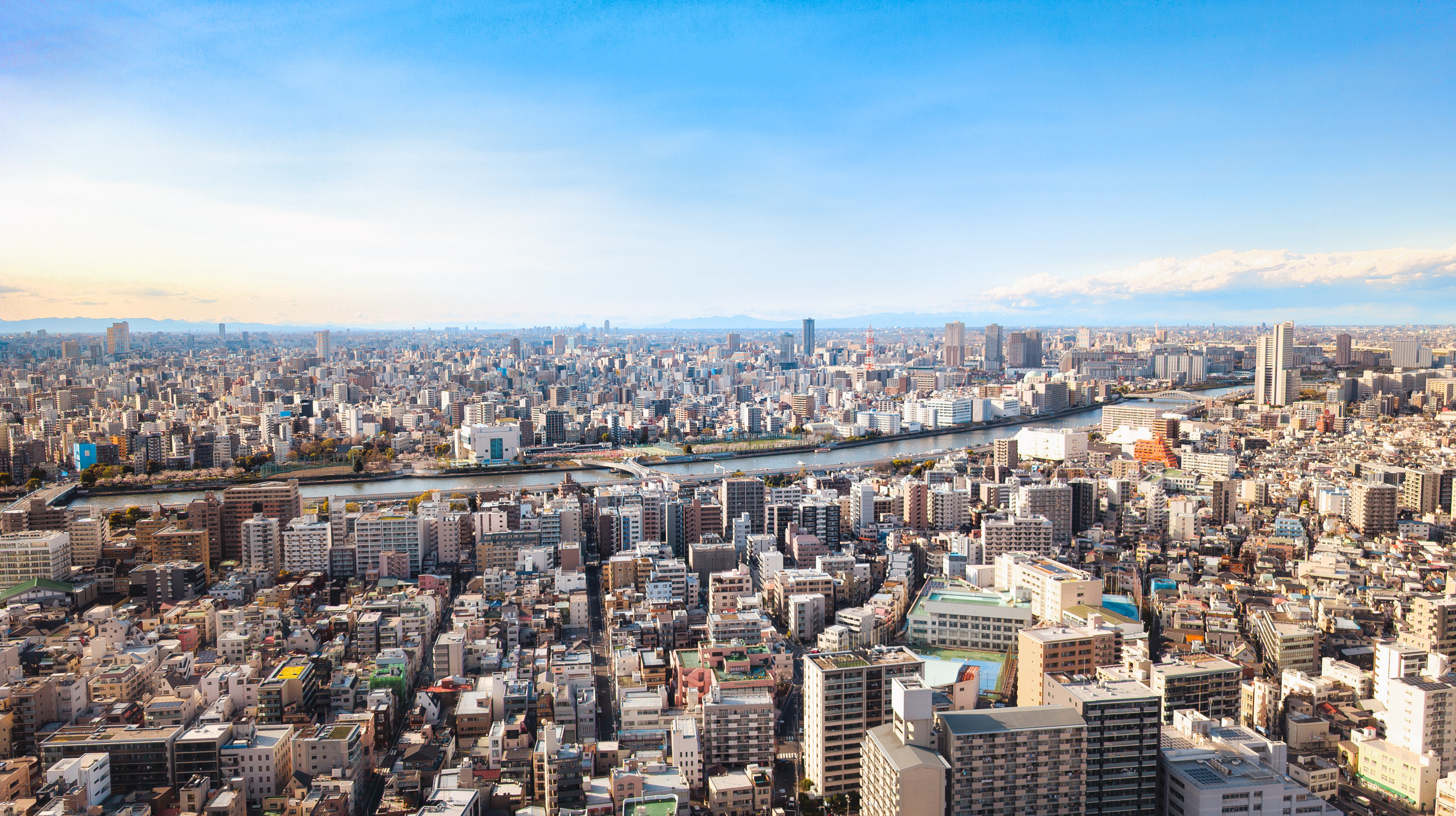 Tokyo cityscape with river and skyscrapers HD Wallpaper