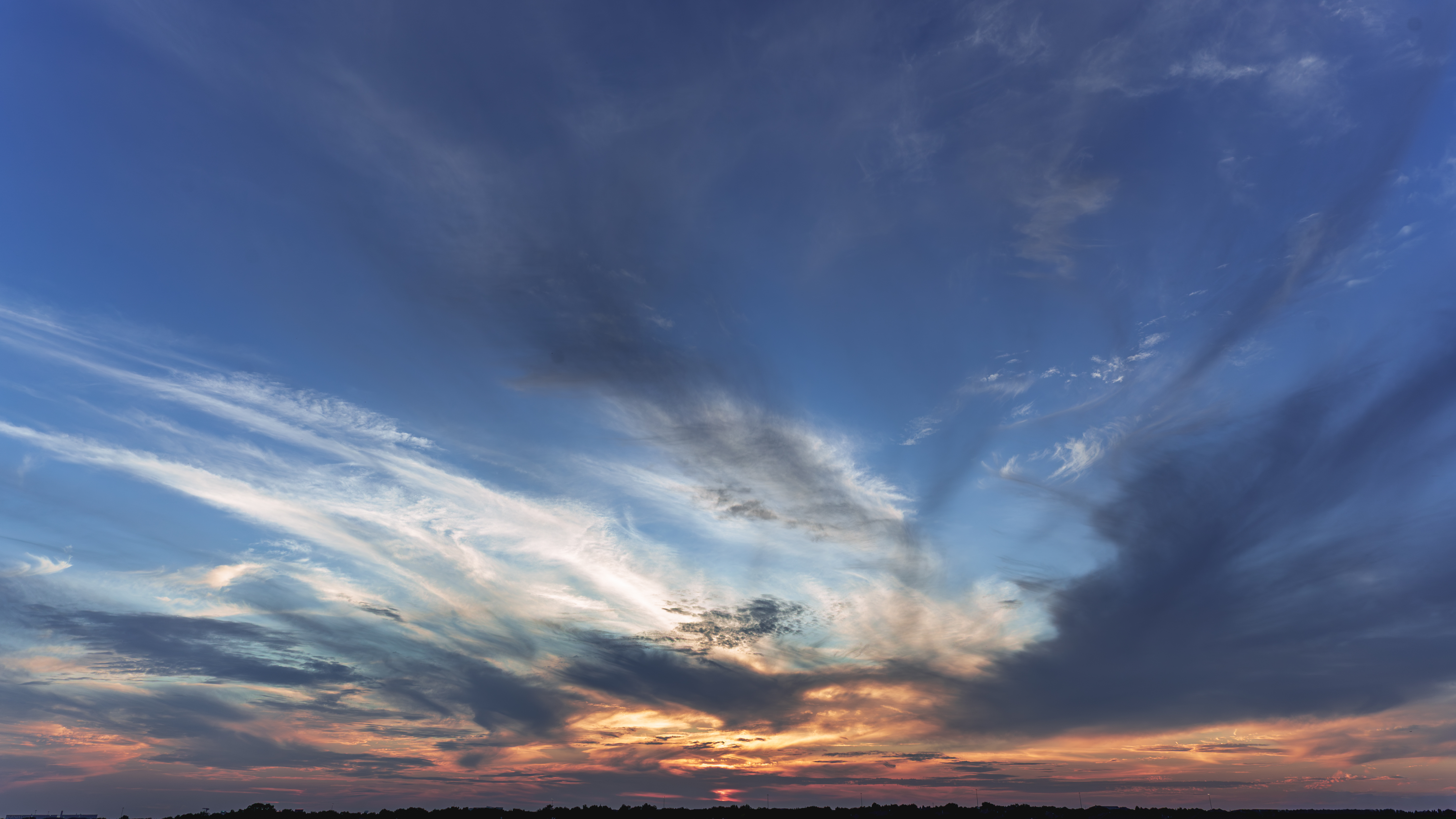 Wide angle view of sunset with wispy clouds HD Wallpaper