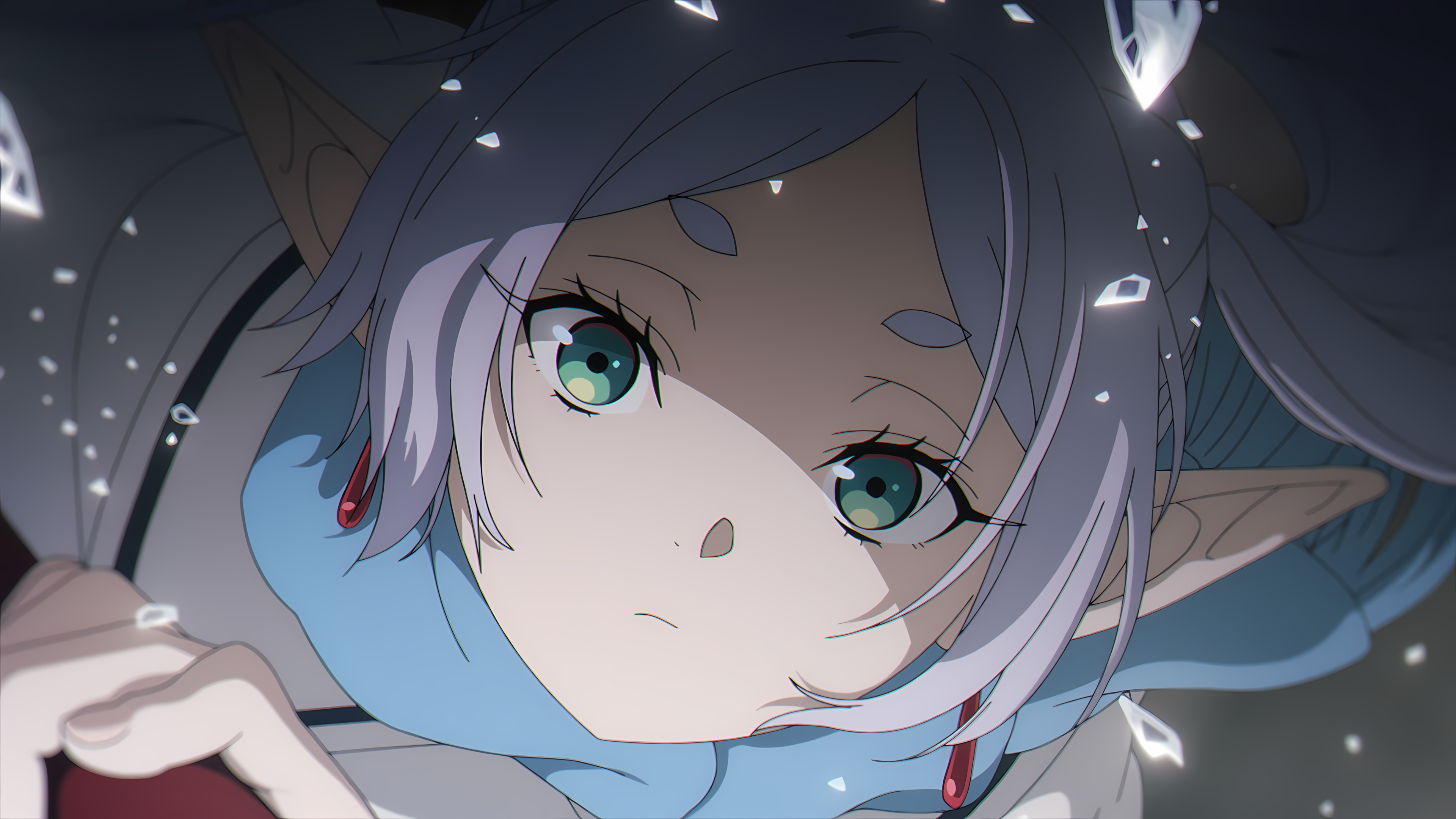 Frieren, Elf Girl with White Hair and Green Eyes HD Wallpaper