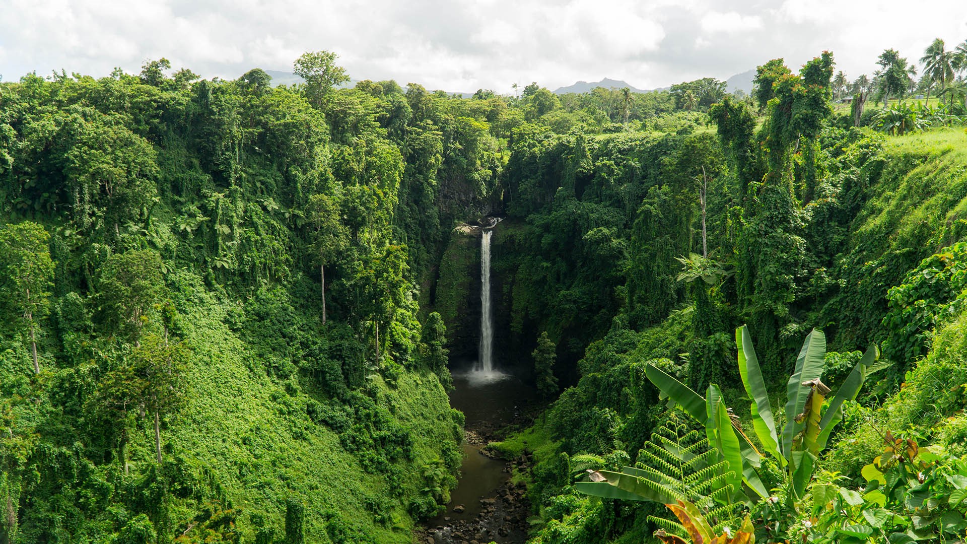 Sopoaga Falls waterfall surrounded by green trees HD Wallpaper
