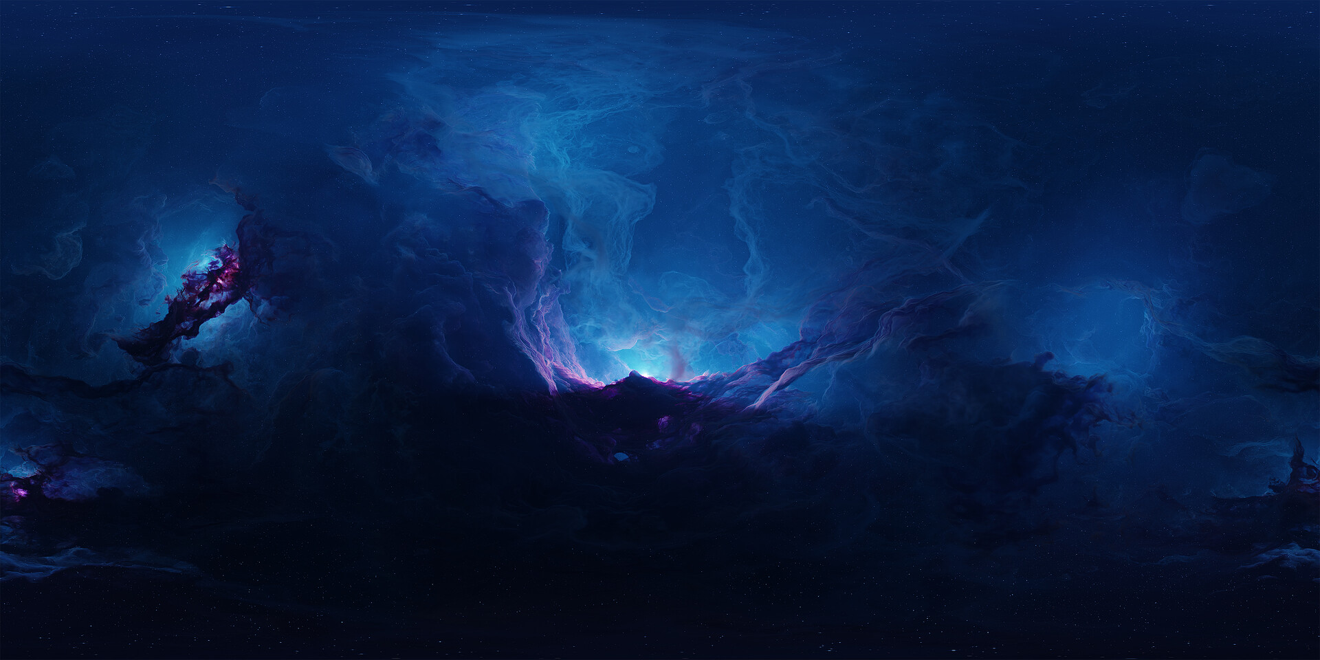 Digital art of a glowing blue and purple nebula in space HD Wallpaper