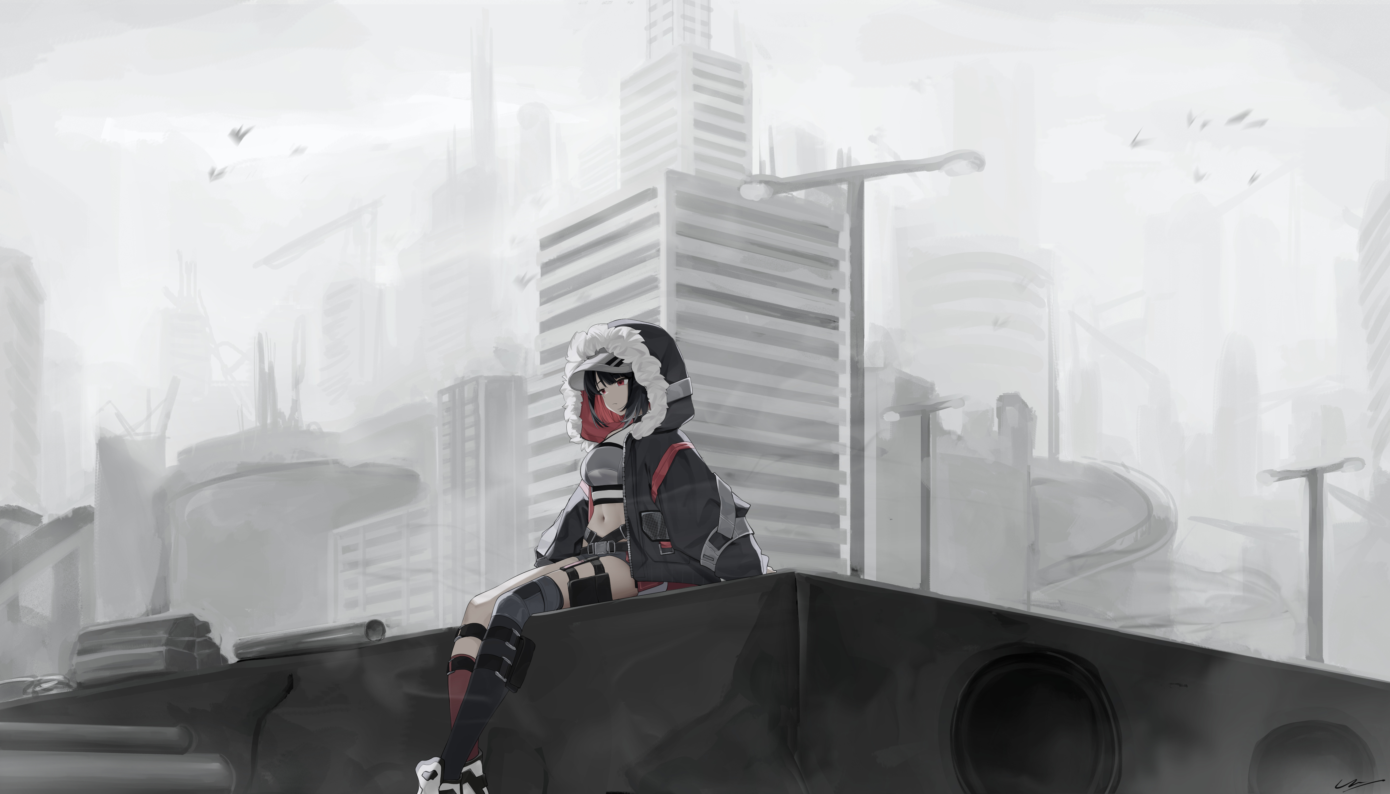 Marlene (Black Survival) sitting in a city HD Wallpaper