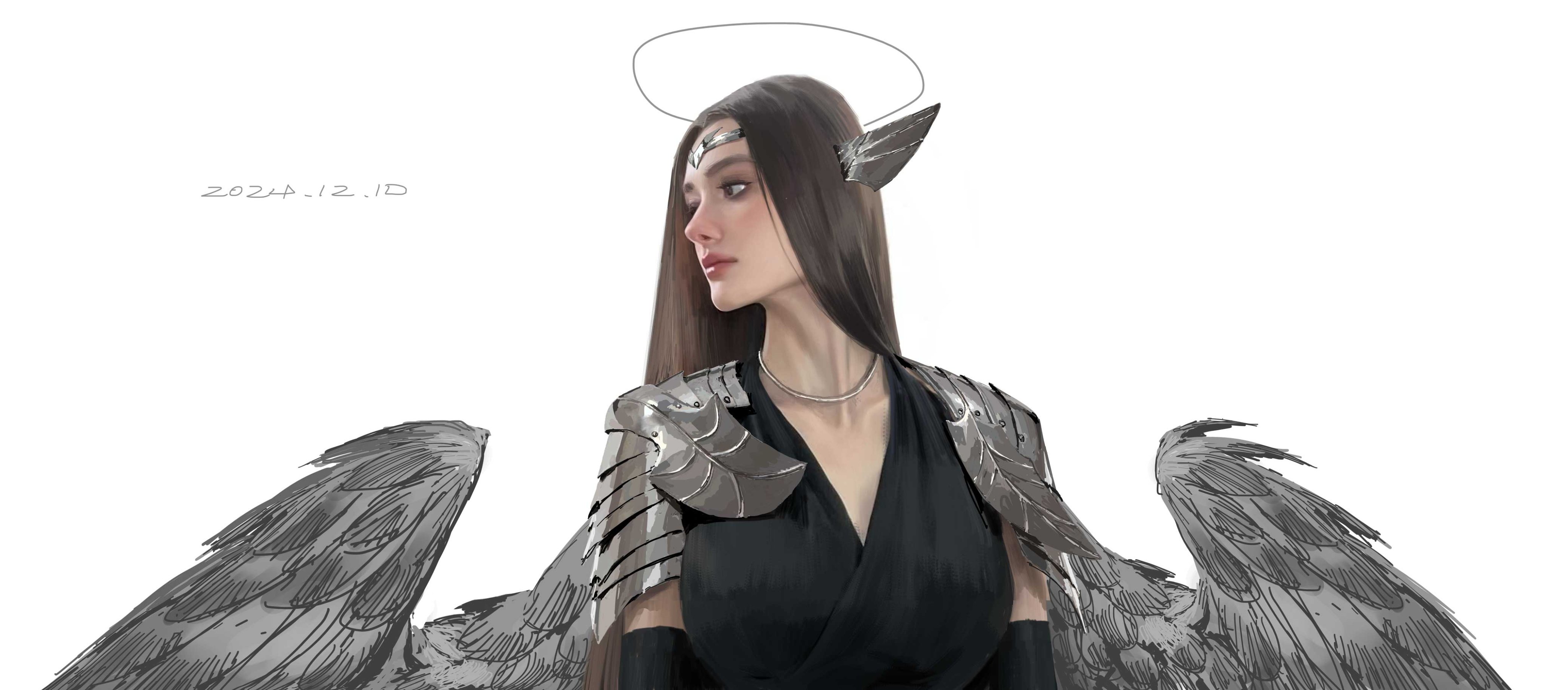 Fantasy girl with angel wings and armor HD Wallpaper