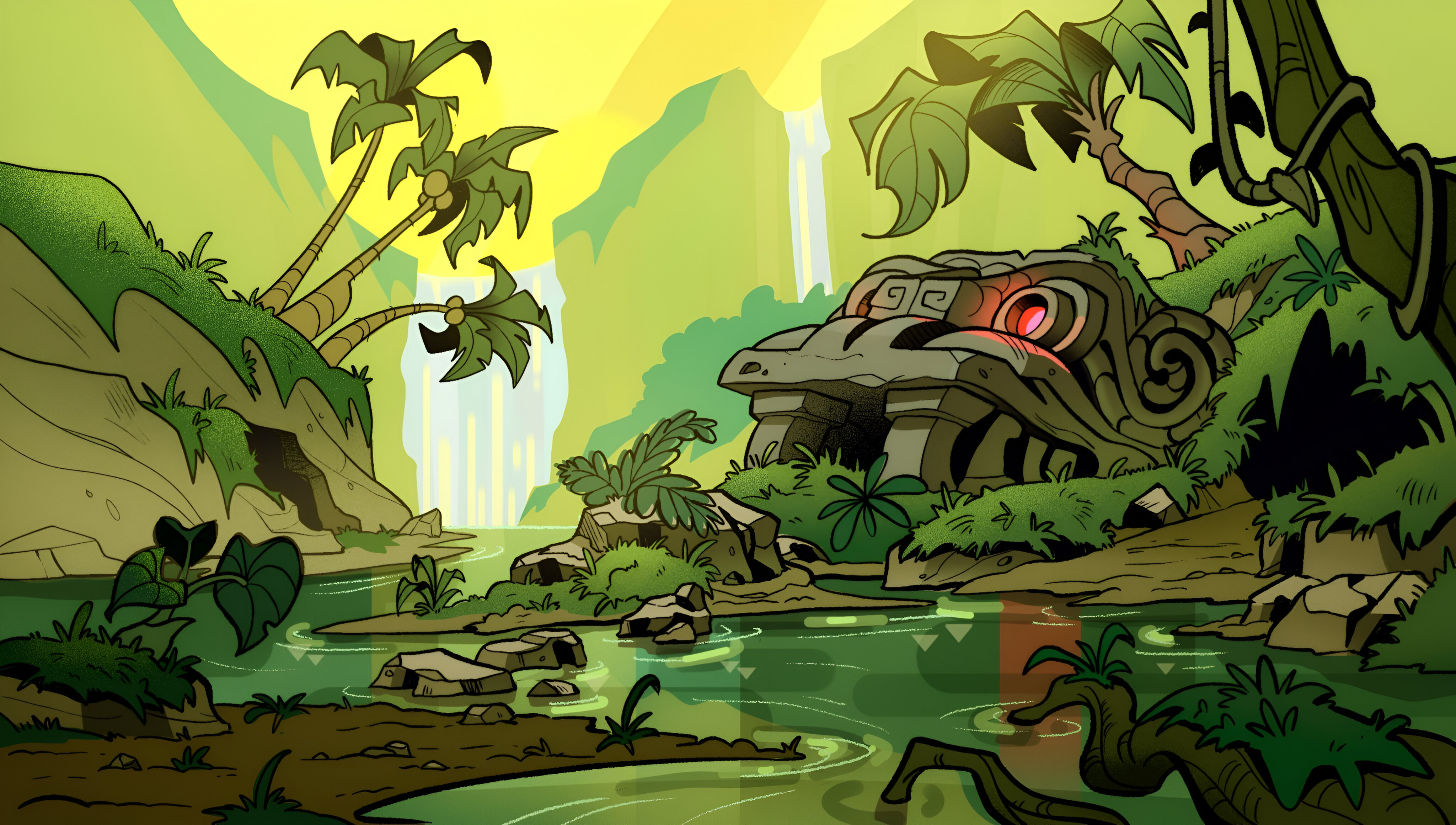 Scenery of a jungle with a stone structure HD Wallpaper