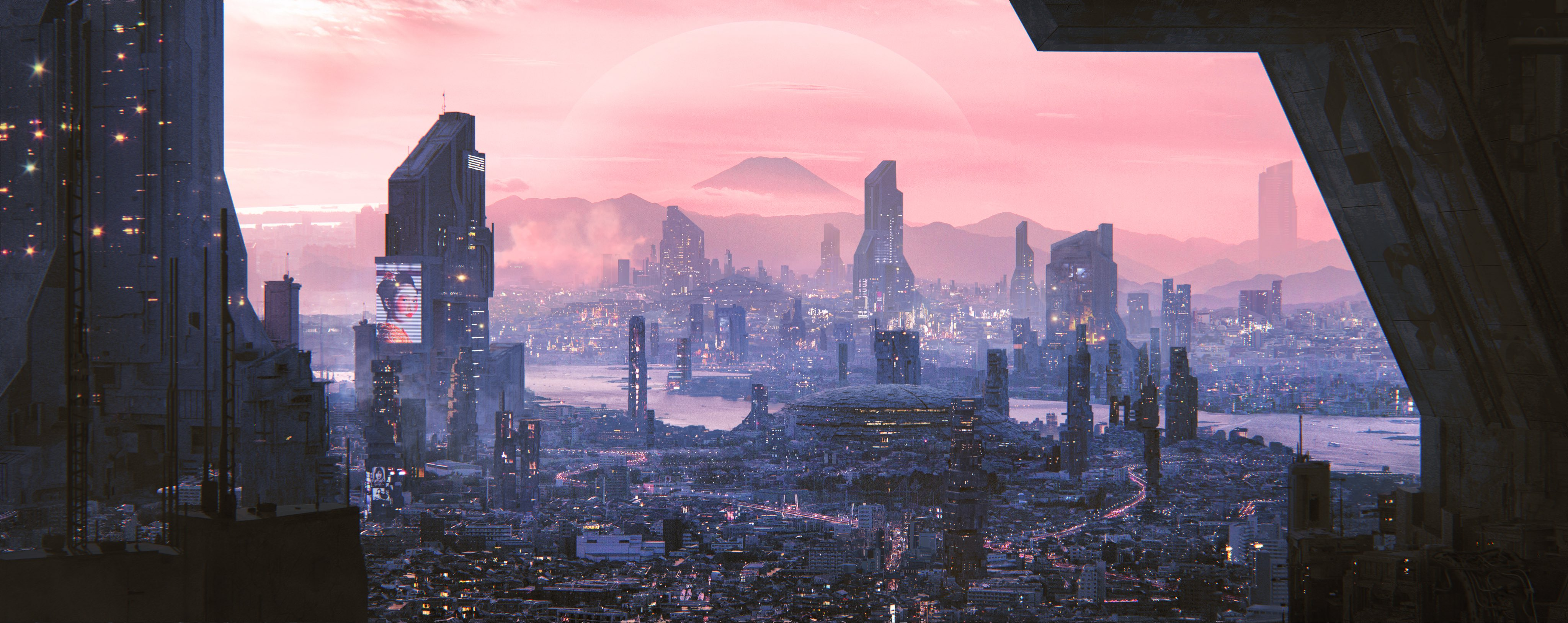 Blade Runner futuristic city at sunset HD Wallpaper