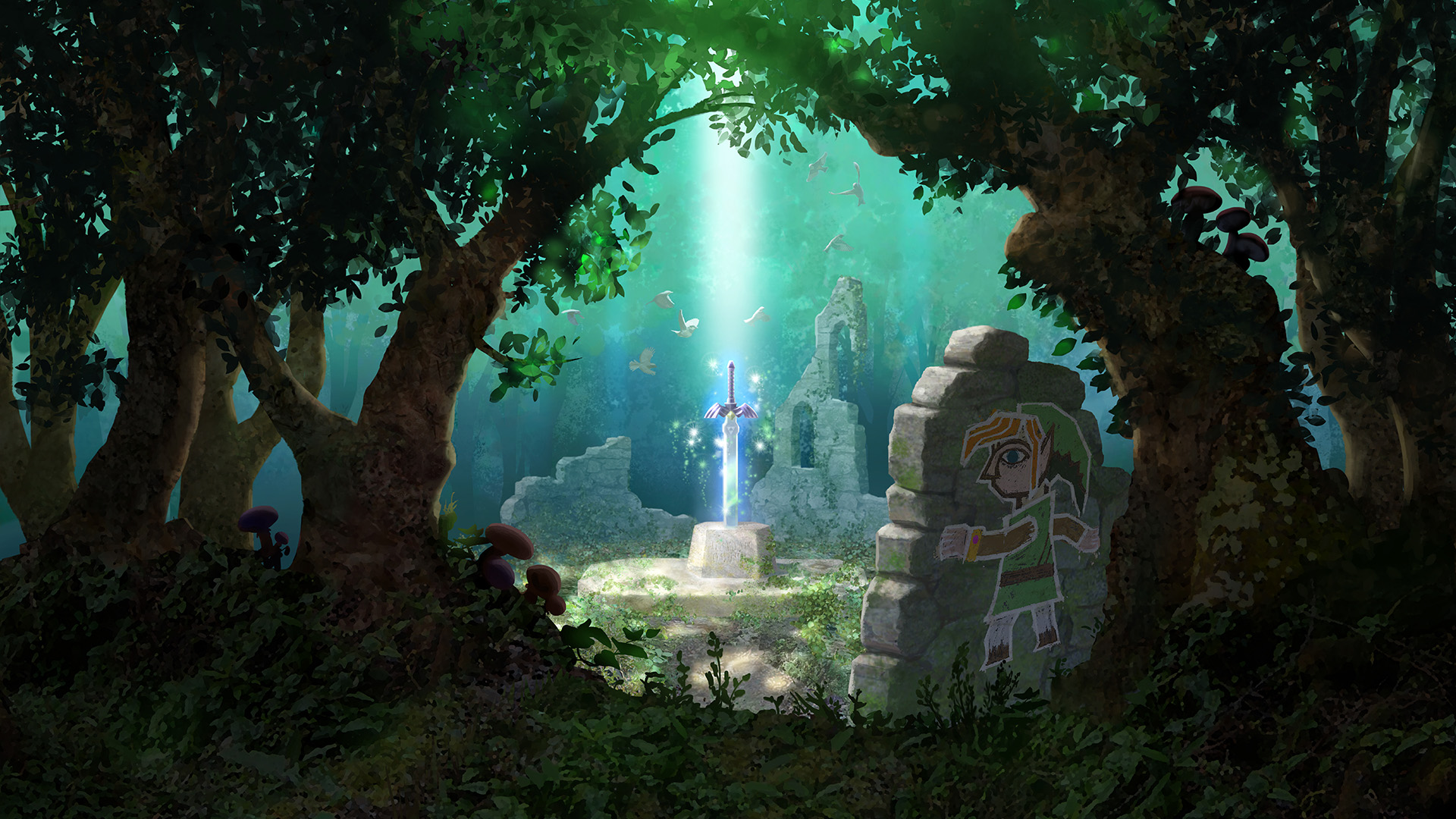The Legend of Zelda: Master Sword in a Forest Clearing HD Wallpaper