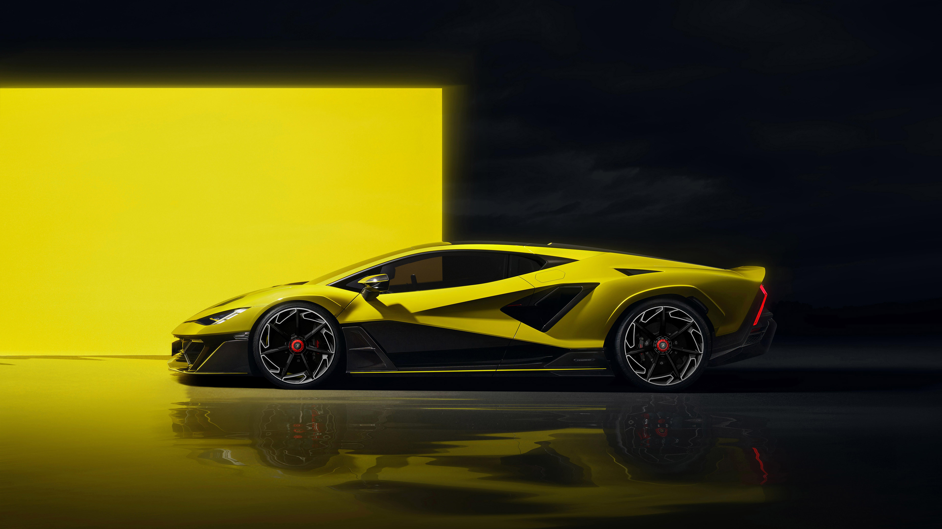 Lamborghini Fenomeno side view with yellow accent HD Wallpaper