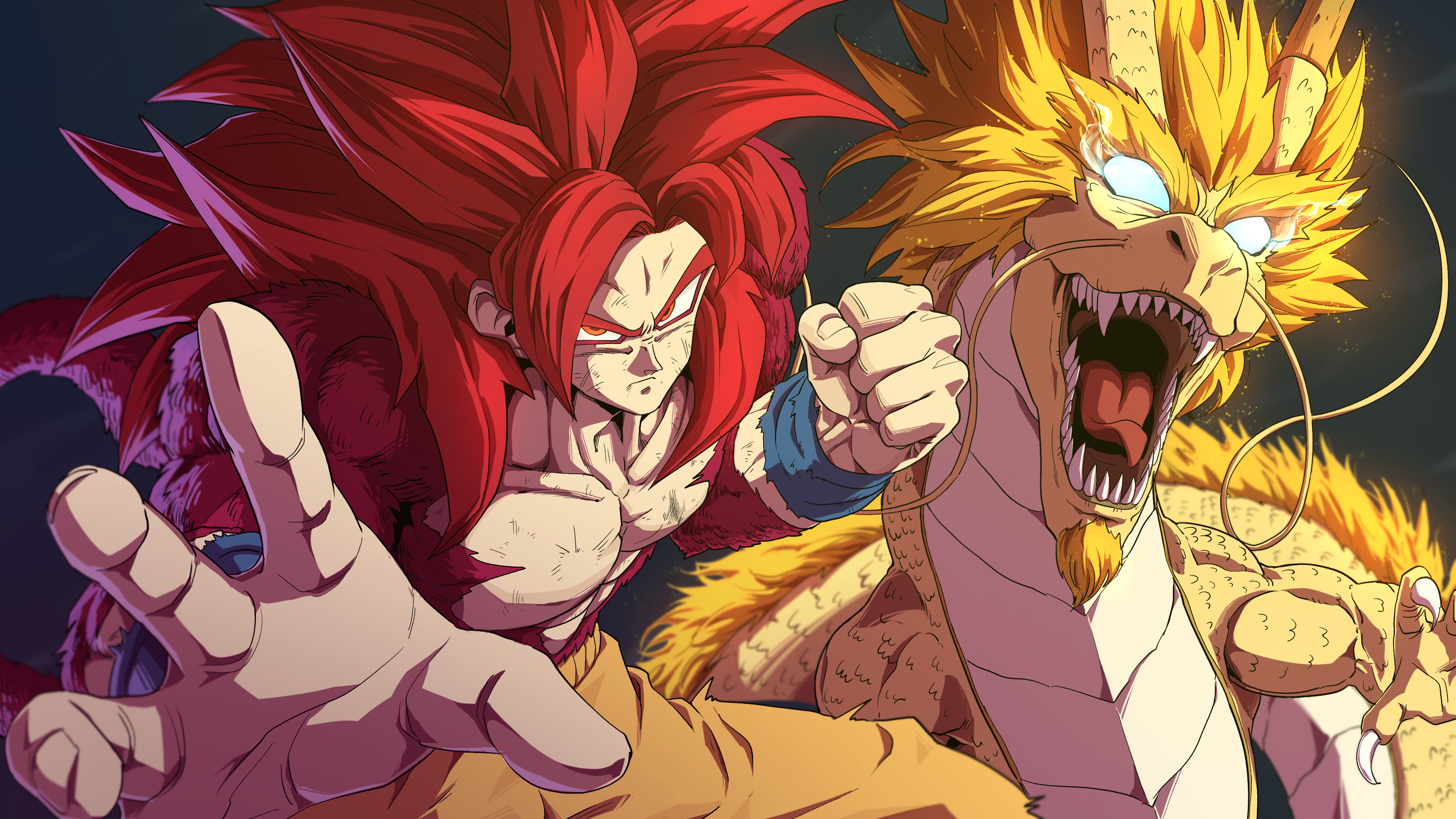 Son Goku Super Saiyan 4 and Shenron HD Wallpaper