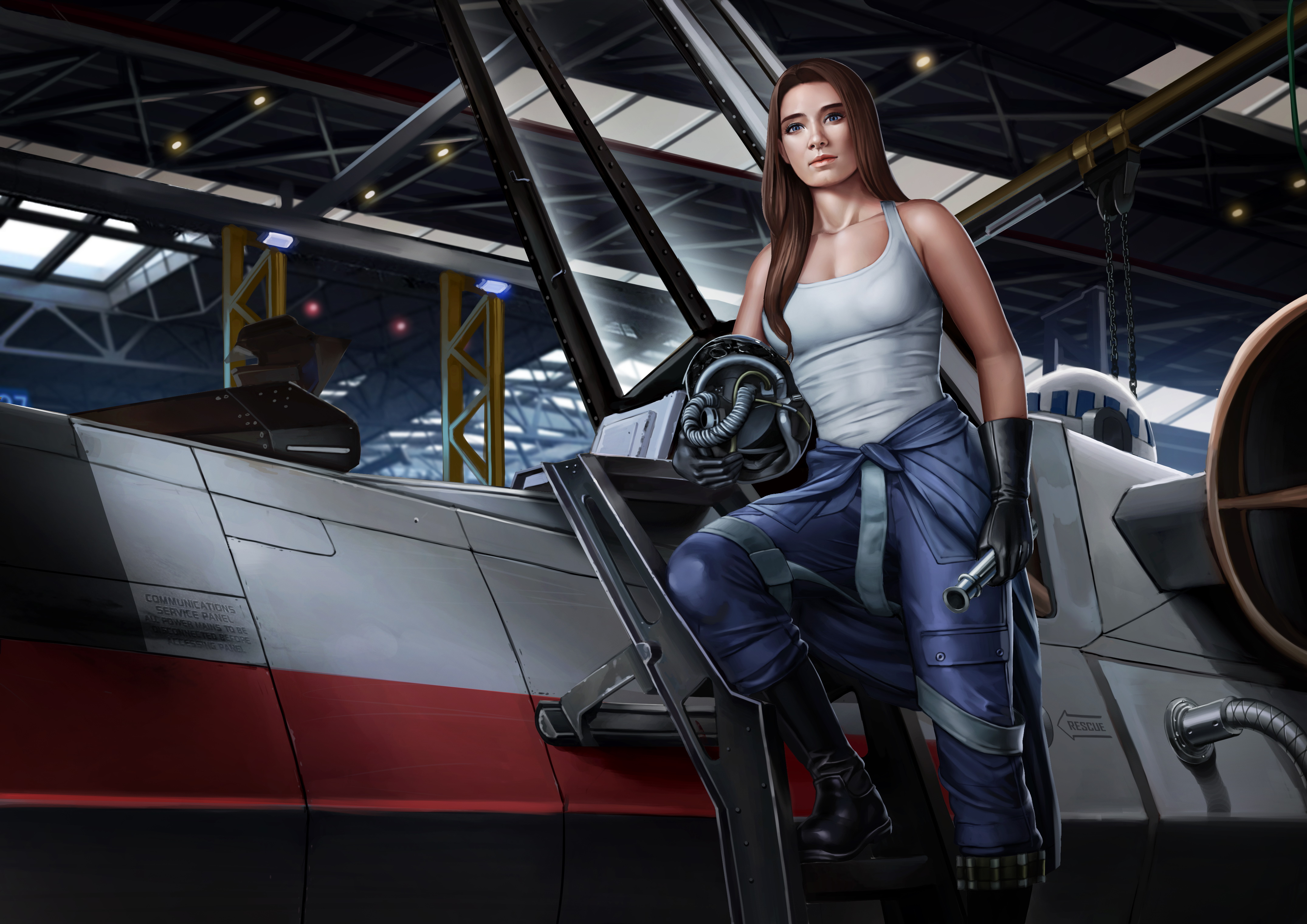 Star Wars Sci Fi Pilot in Hangar 4K HD Wallpaper