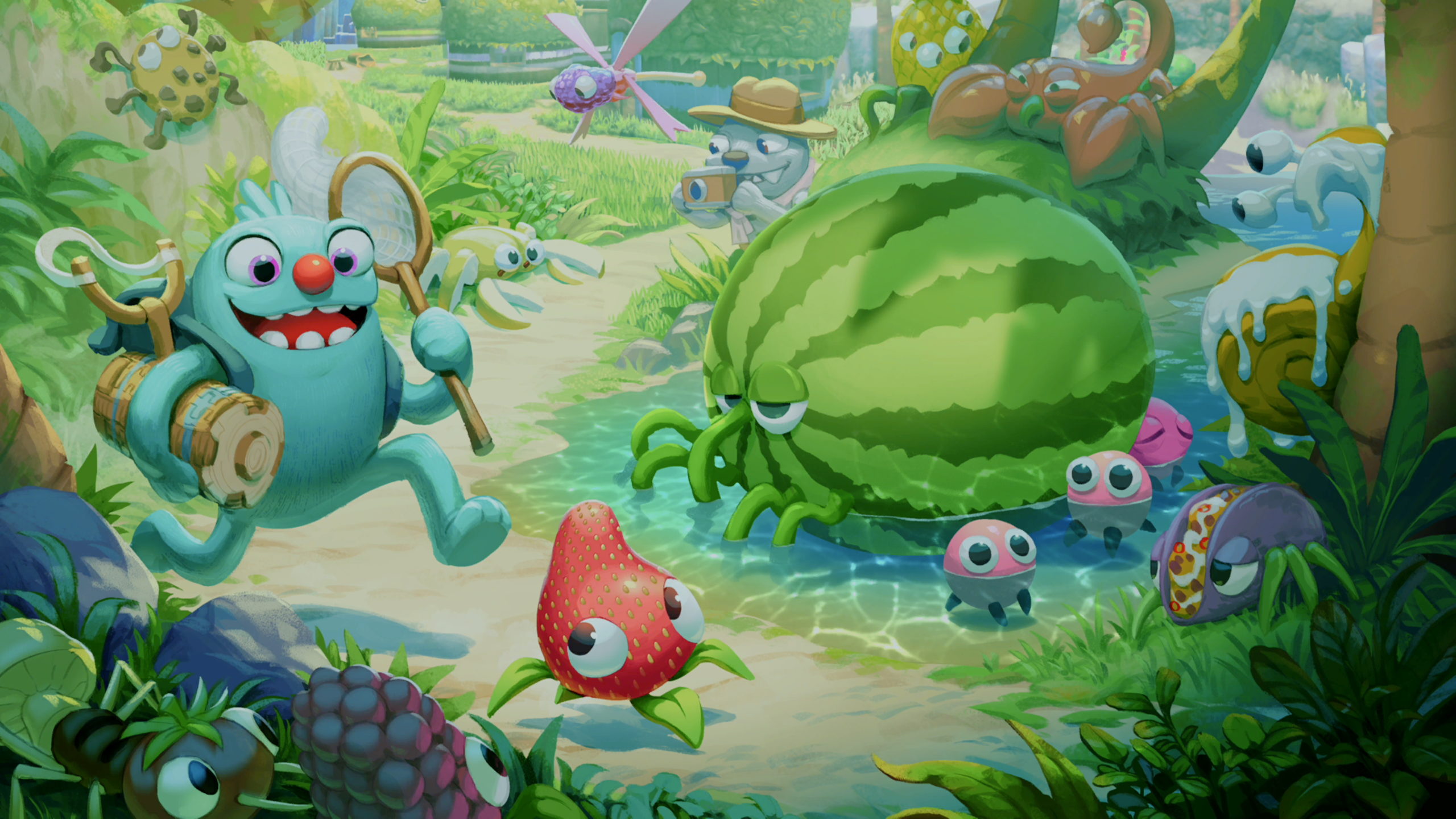 Bugsnax characters in a vibrant, natural setting HD Wallpaper