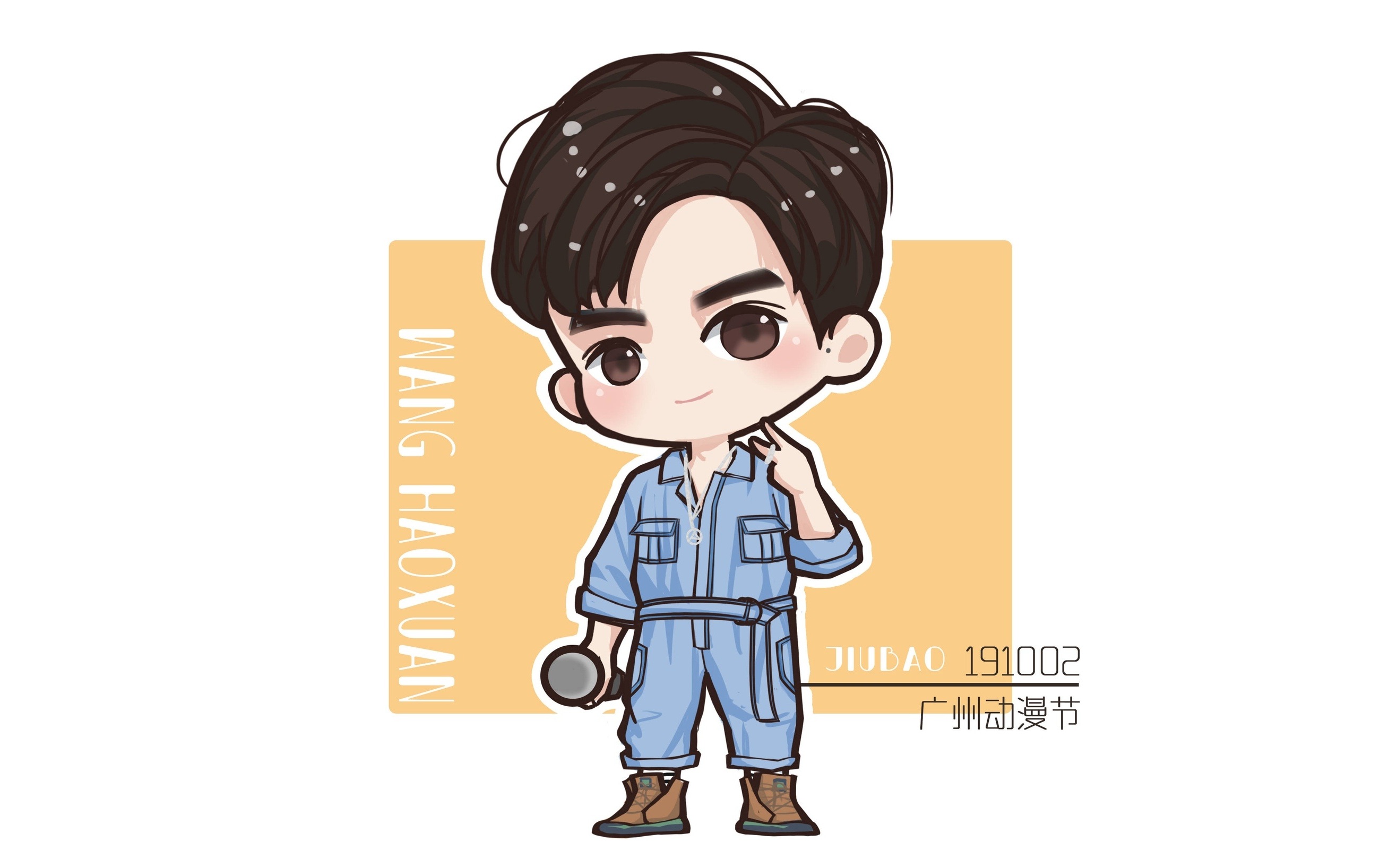 Chibi Wang Hao Xuan in Blue Jumpsuit HD Wallpaper