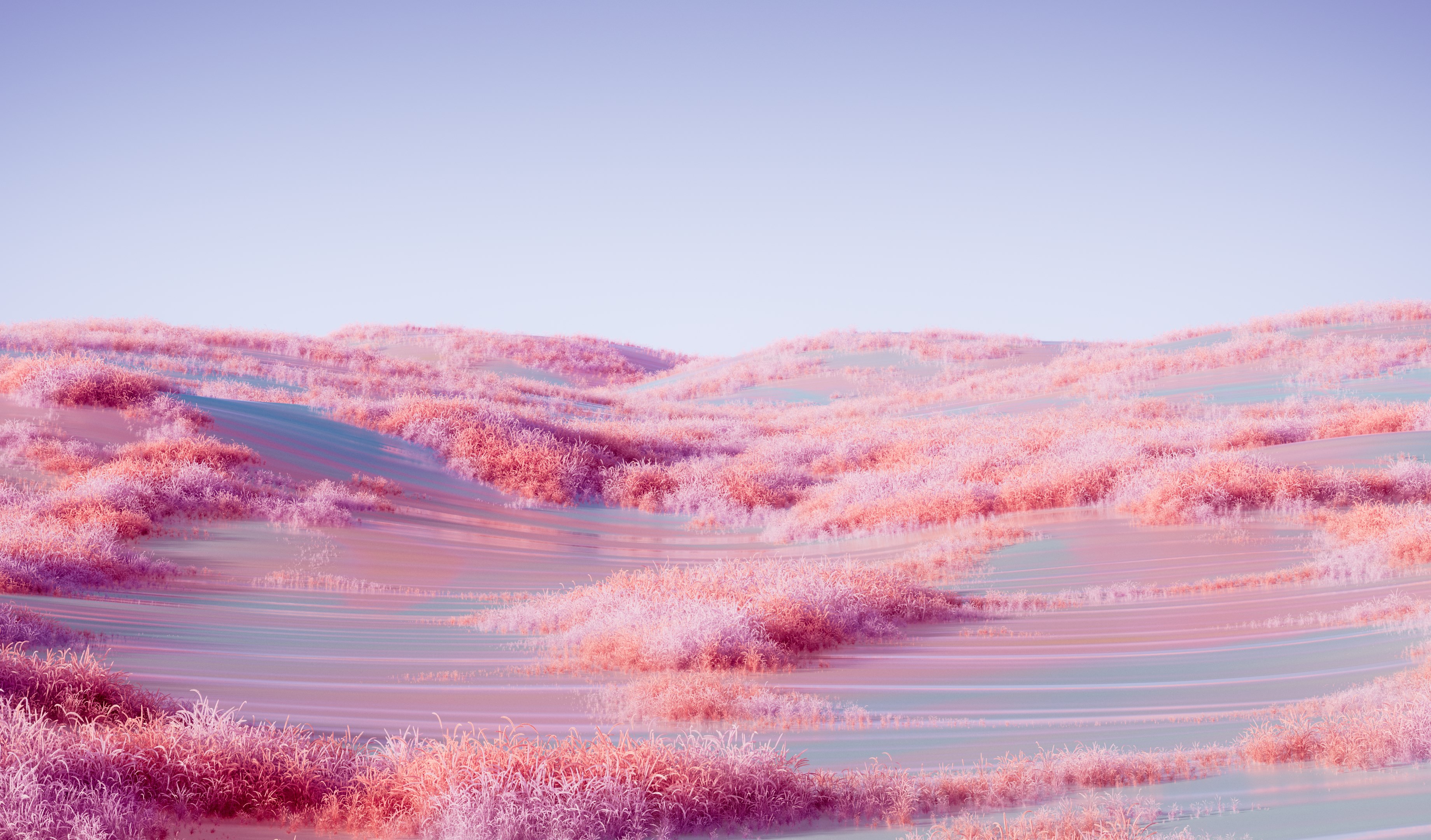 Stylized pastel pink rolling hills digital landscape HD Wallpaper