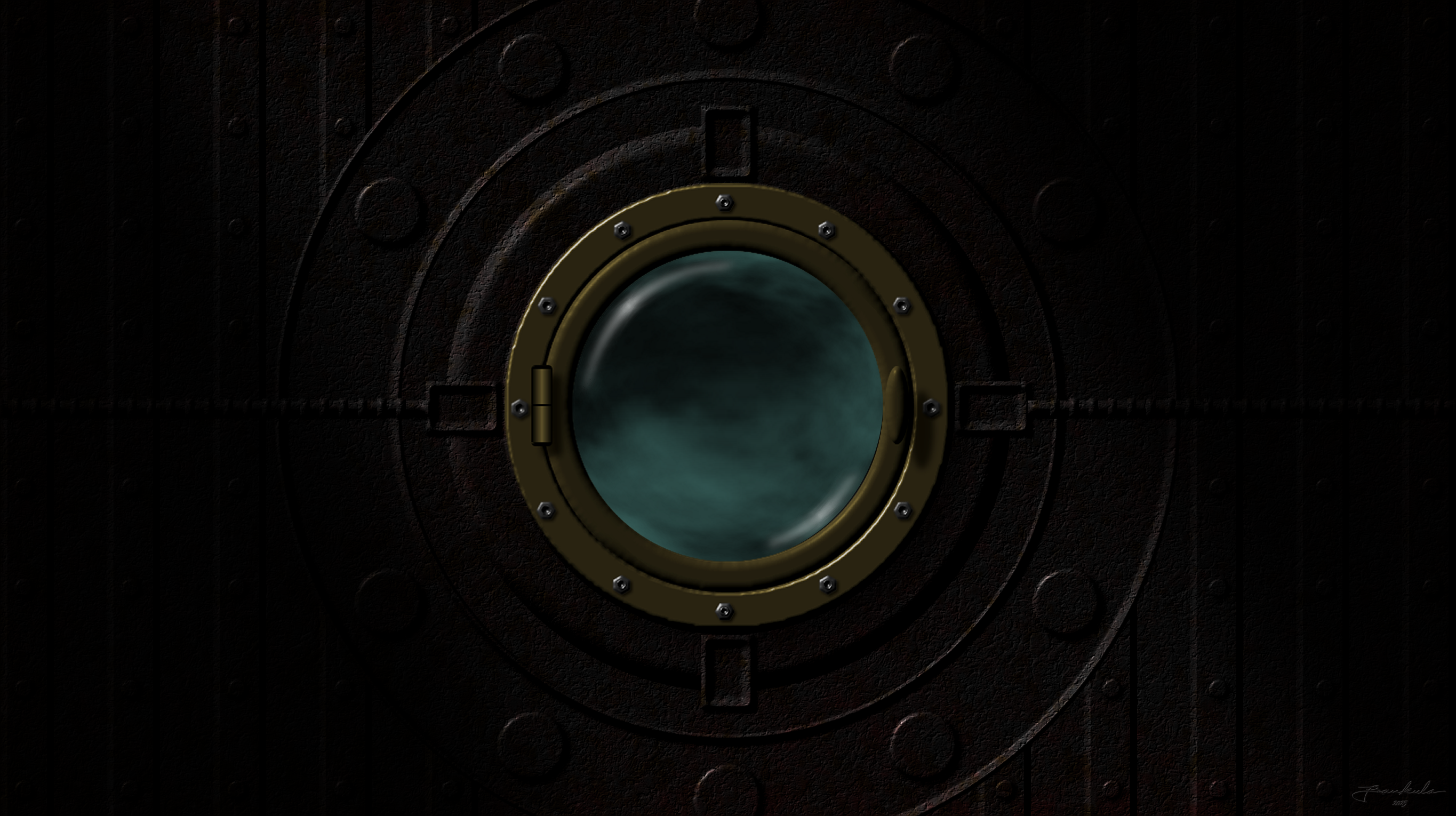 Industrial Metal Porthole Window on a Submarine HD Wallpaper