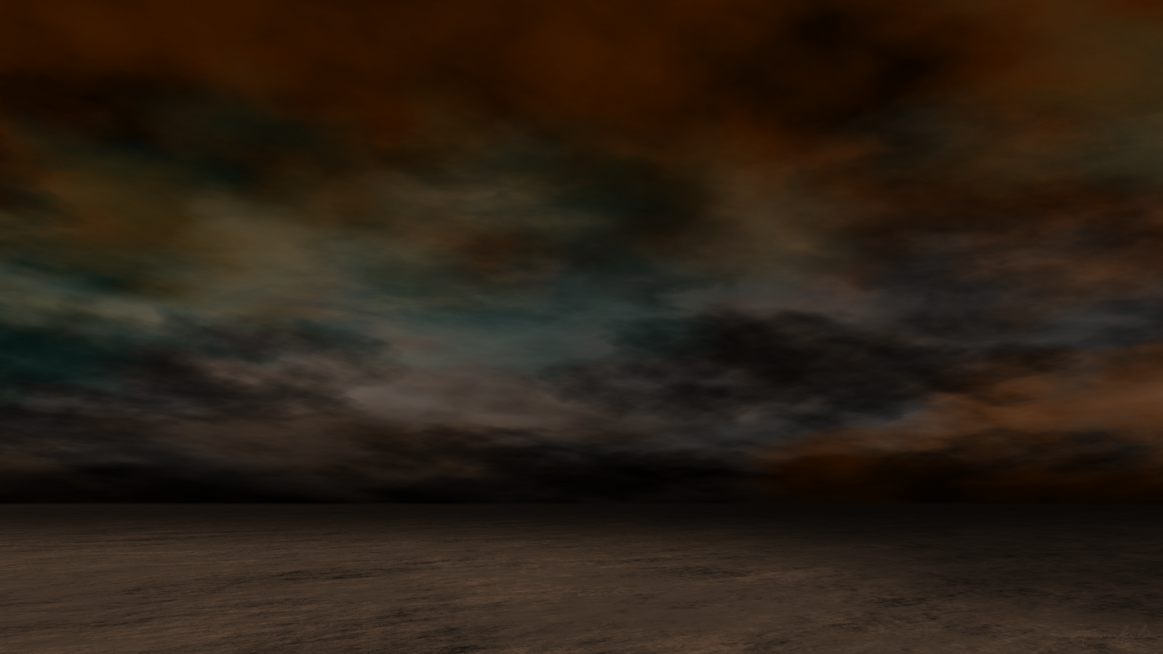 Dark stormy sky over a flat barren landscape HD Wallpaper