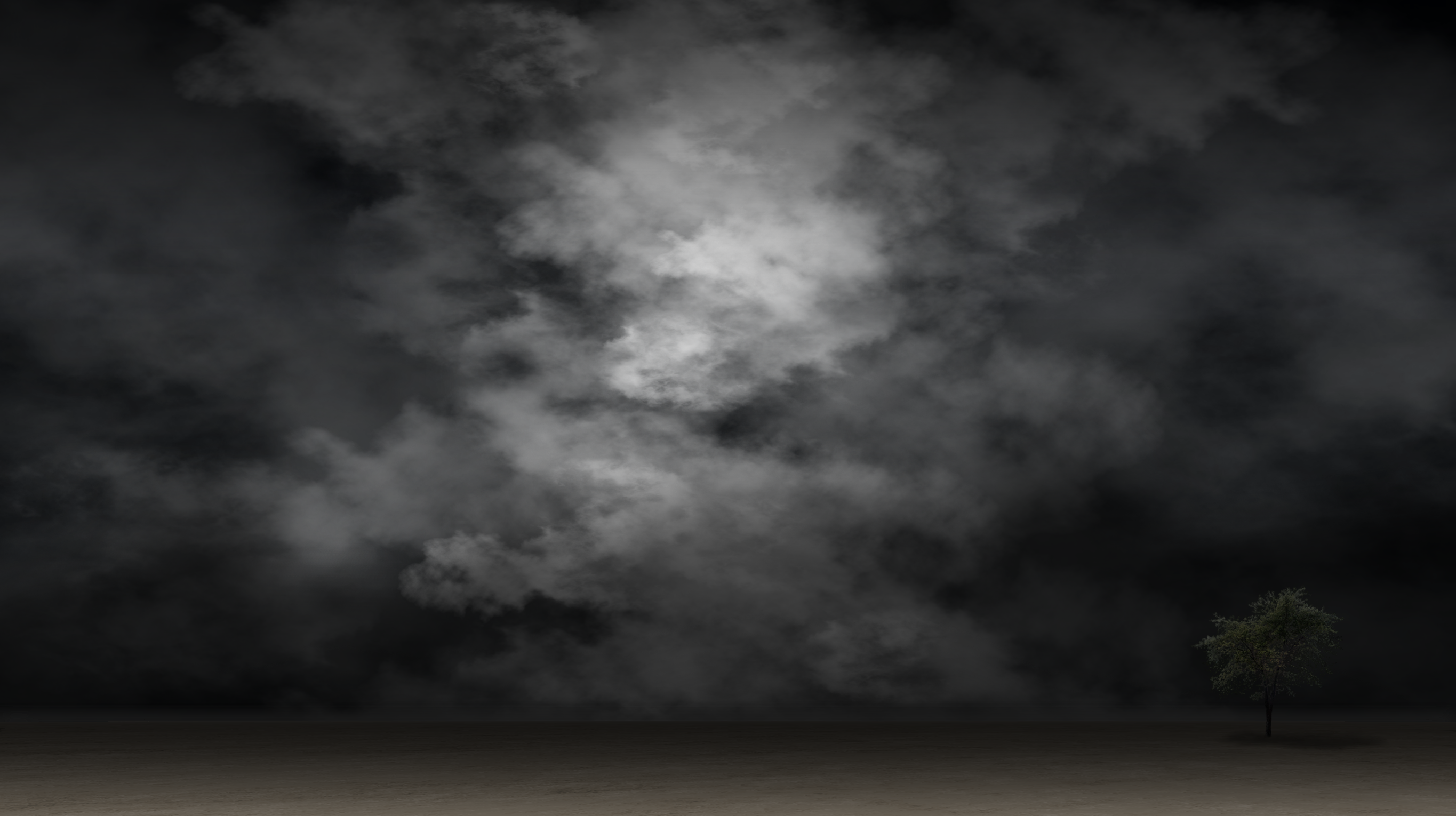 Single tree under dark dramatic storm clouds HD Wallpaper