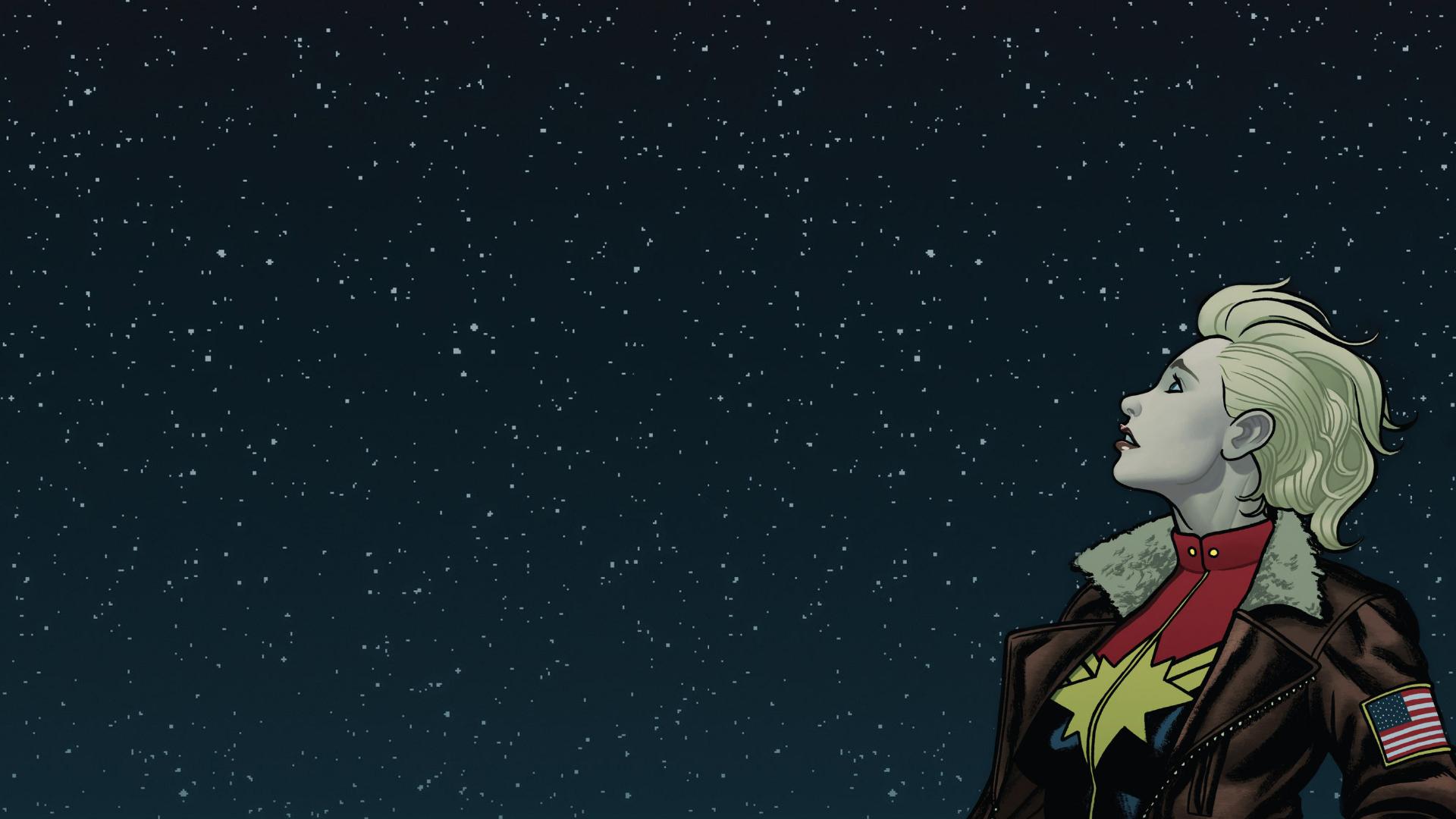 Captain Marvel Carol Danvers Looking at Starry Sky HD Wallpaper